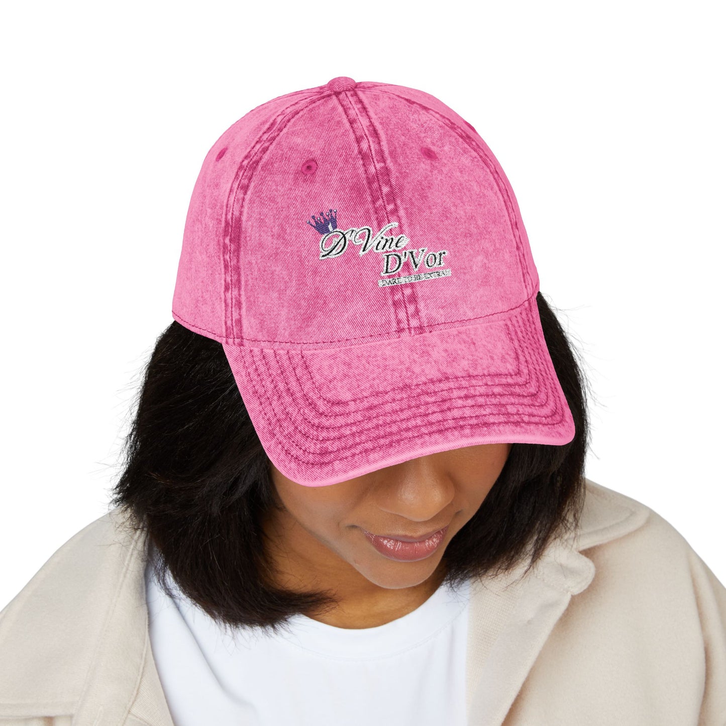 DVine DVor Vintage Embroidered Cap Retro Distressed Dad Hat with Script Logo