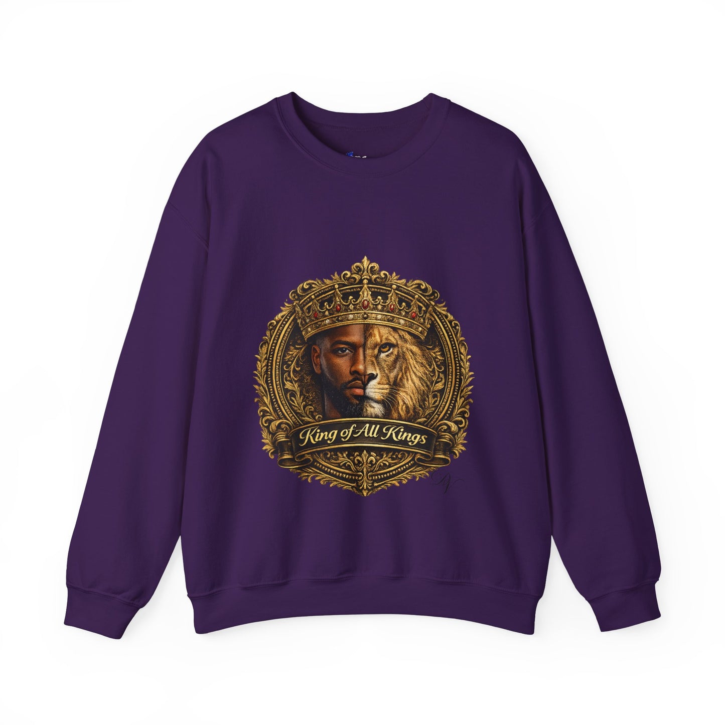 King of All Kings Crewneck Sweatshirt — Crowned Lion & Portrait Graphic