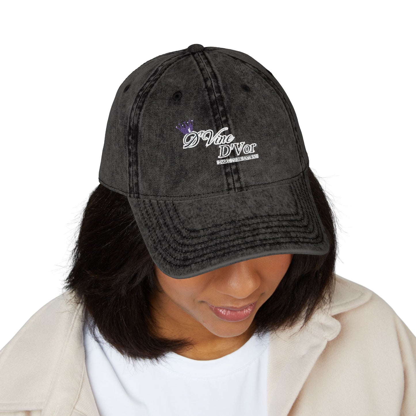 DVine DVor Vintage Embroidered Cap Retro Distressed Dad Hat with Script Logo