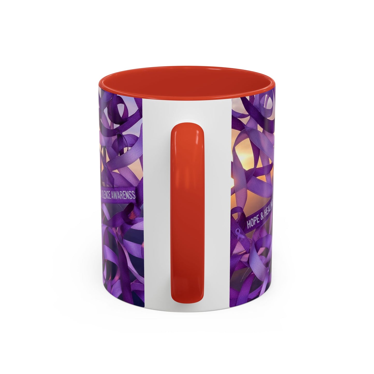 Domestic Violence Awareness Purple Ribbon Accent Coffee Mug — Hope & Healing (11/15oz)