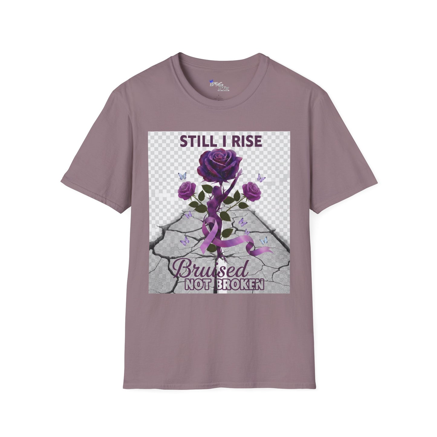 Still I Rise Purple Ribbon Bruised Not Broken Domestic Violence Awareness Tee