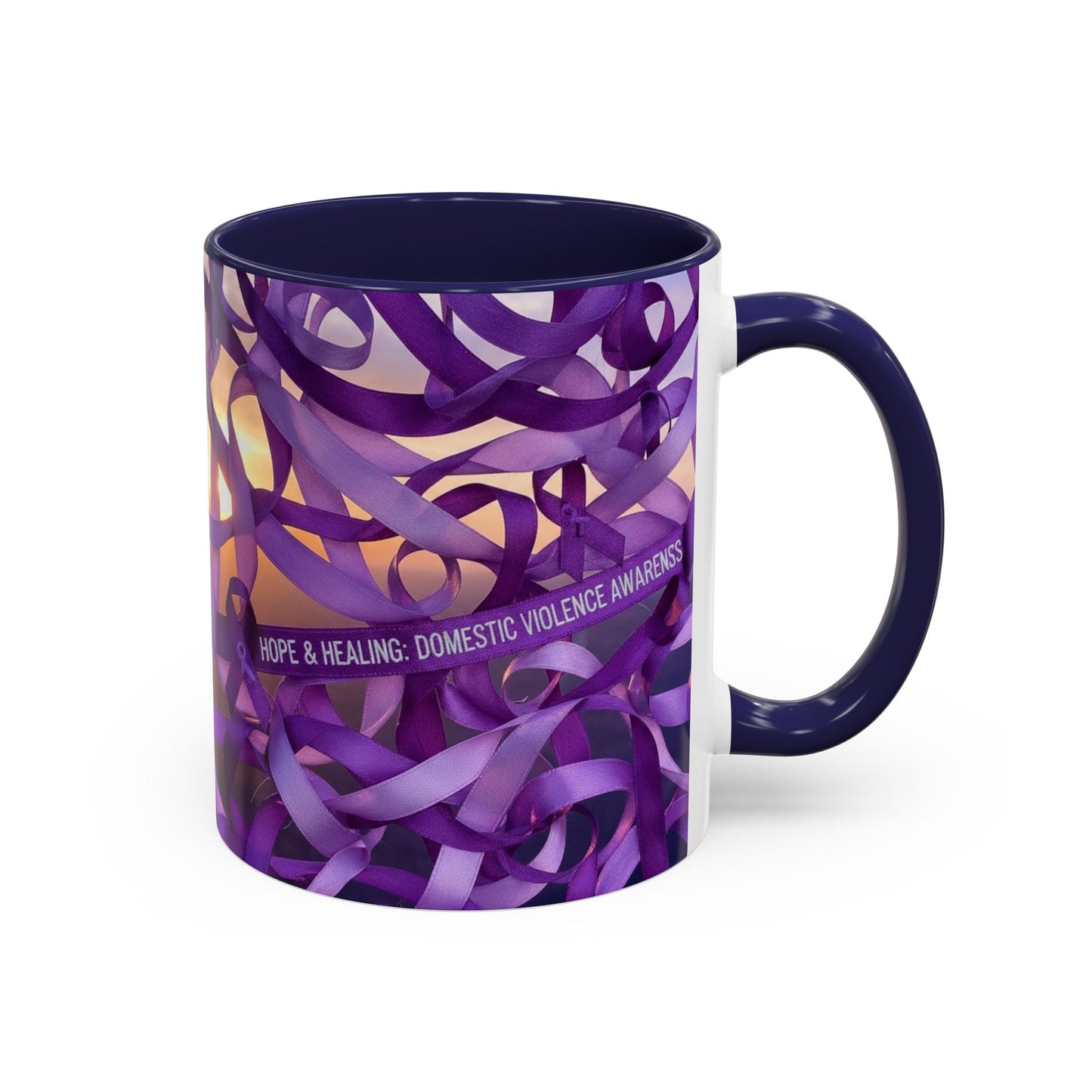 Domestic Violence Awareness Purple Ribbon Accent Coffee Mug — Hope & Healing (11/15oz)