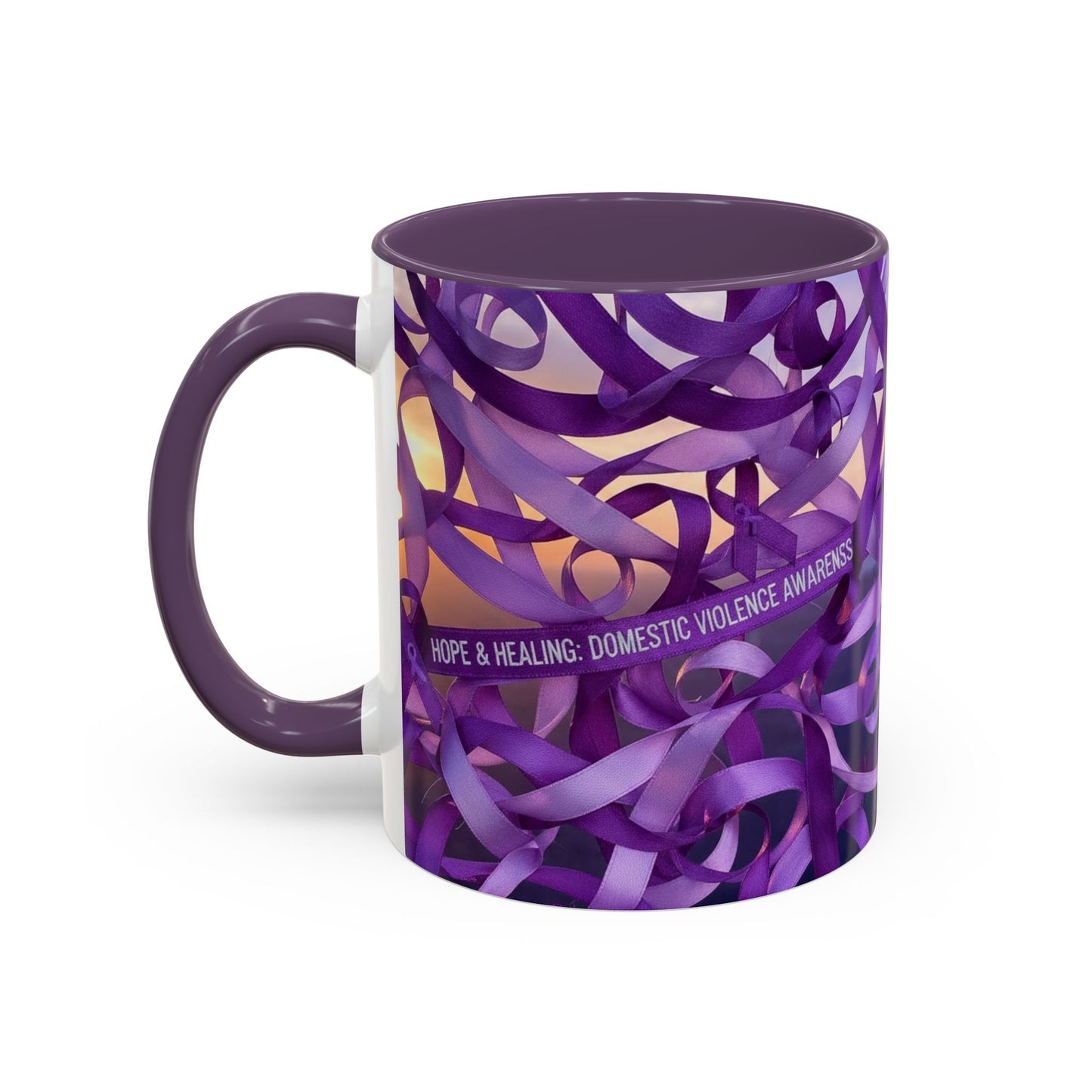 Domestic Violence Awareness Purple Ribbon Accent Coffee Mug — Hope & Healing (11/15oz)
