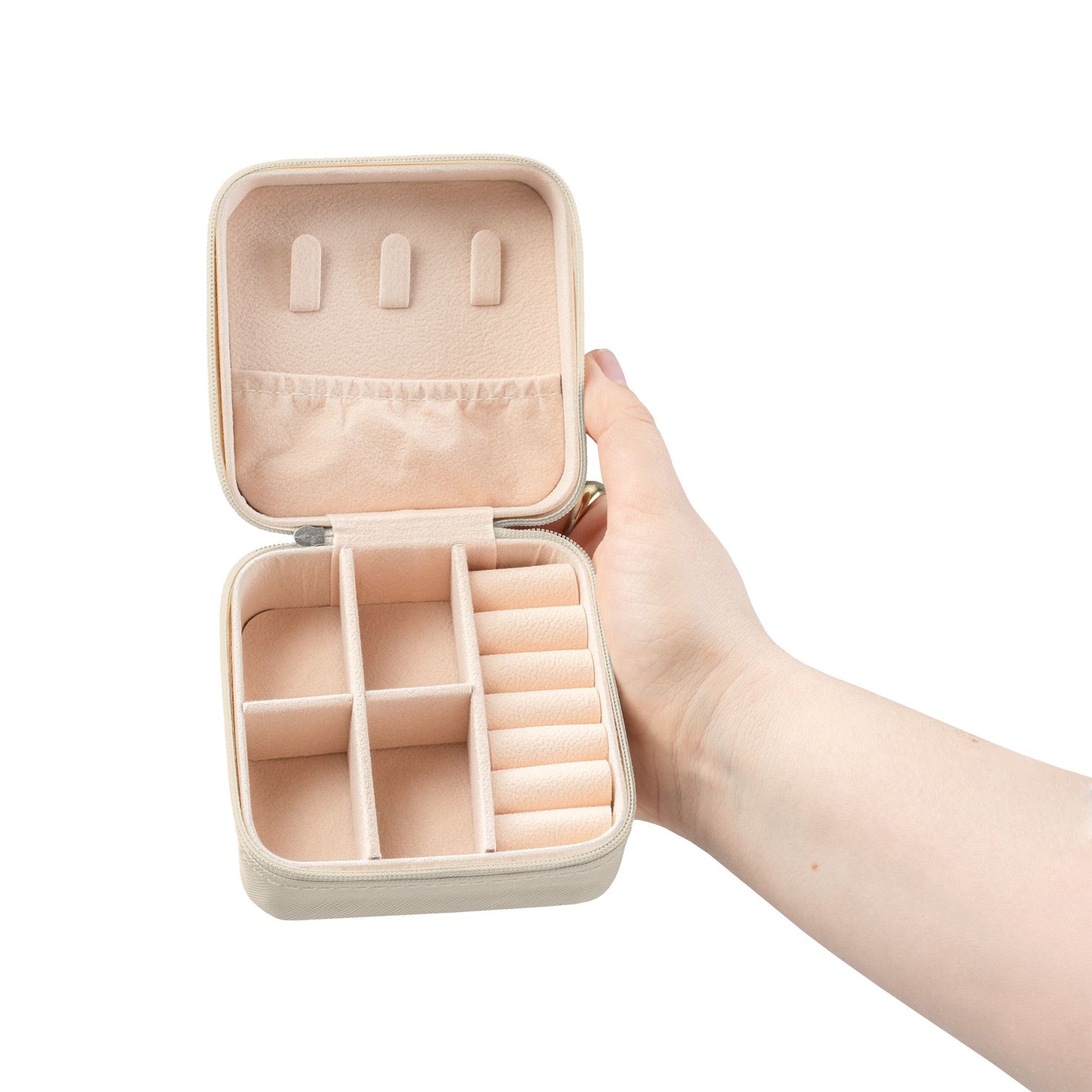 Compact Pink Jewelry Travel Case – Portable Ring & Earring Organizer