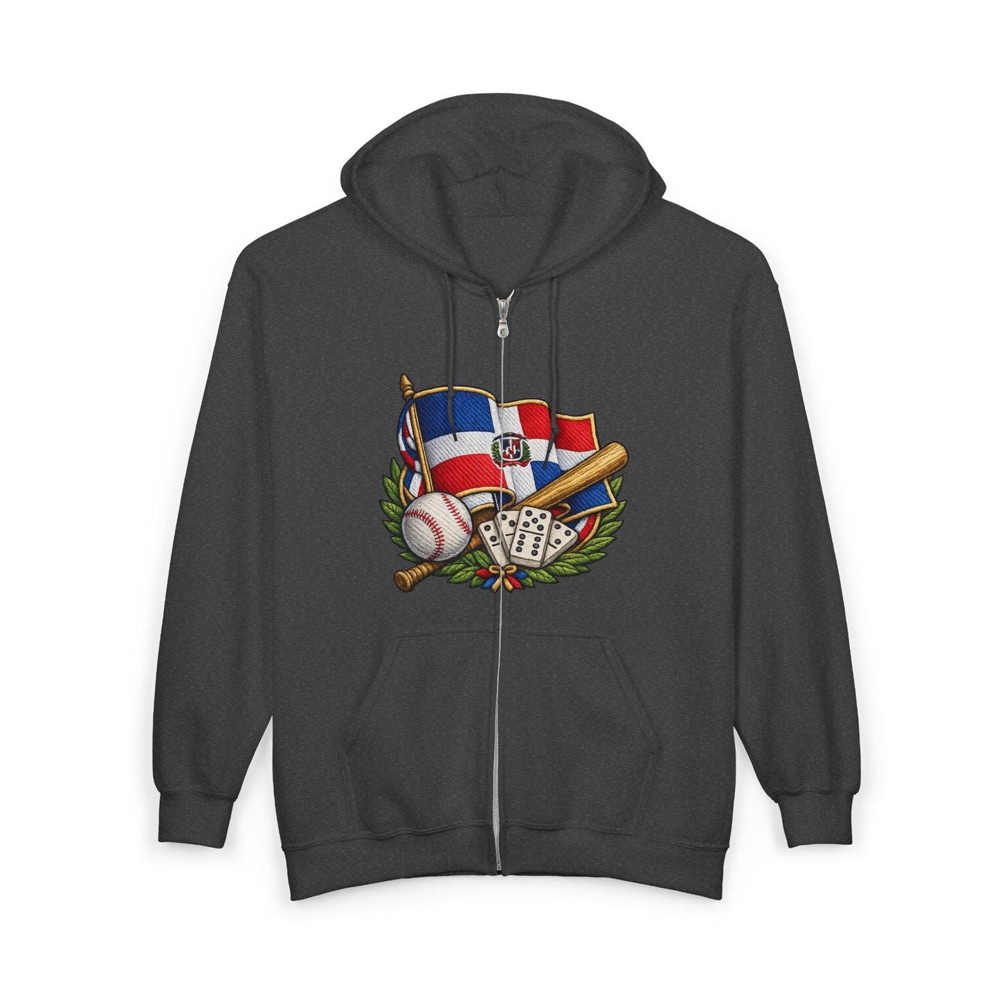 Full Zip Hoodie Dominican Pride Baseball Design