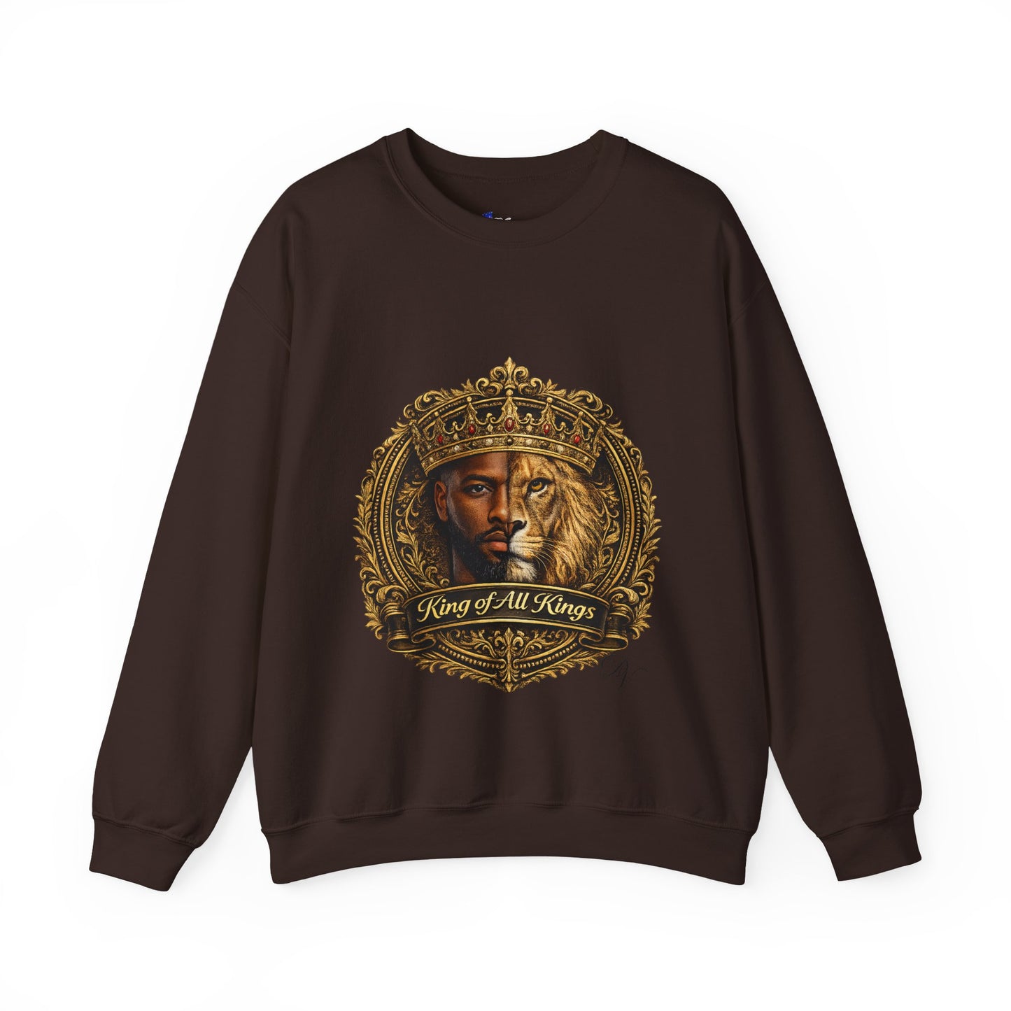 King of All Kings Crewneck Sweatshirt — Crowned Lion & Portrait Graphic