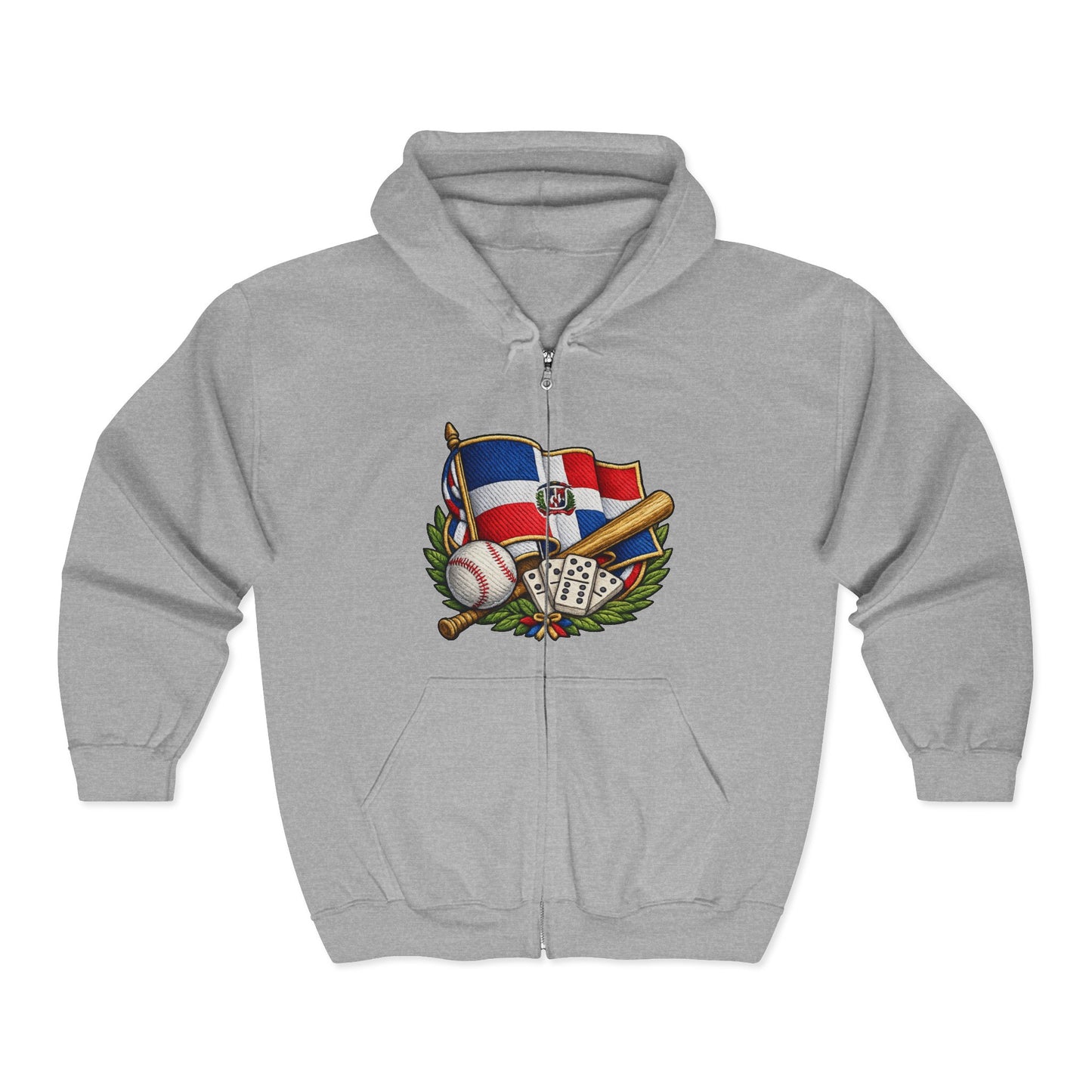 Full Zip Hoodie Dominican Pride Baseball Design