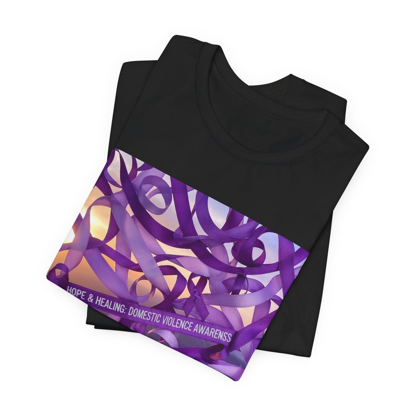 DV Awareness Ribbon Tee — Purple Hope & Healing Short Sleeve Shirt