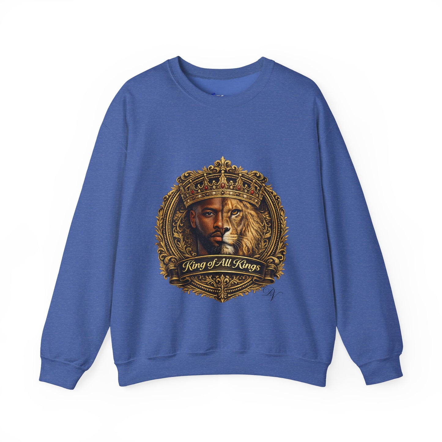 King of All Kings Crewneck Sweatshirt — Crowned Lion & Portrait Graphic