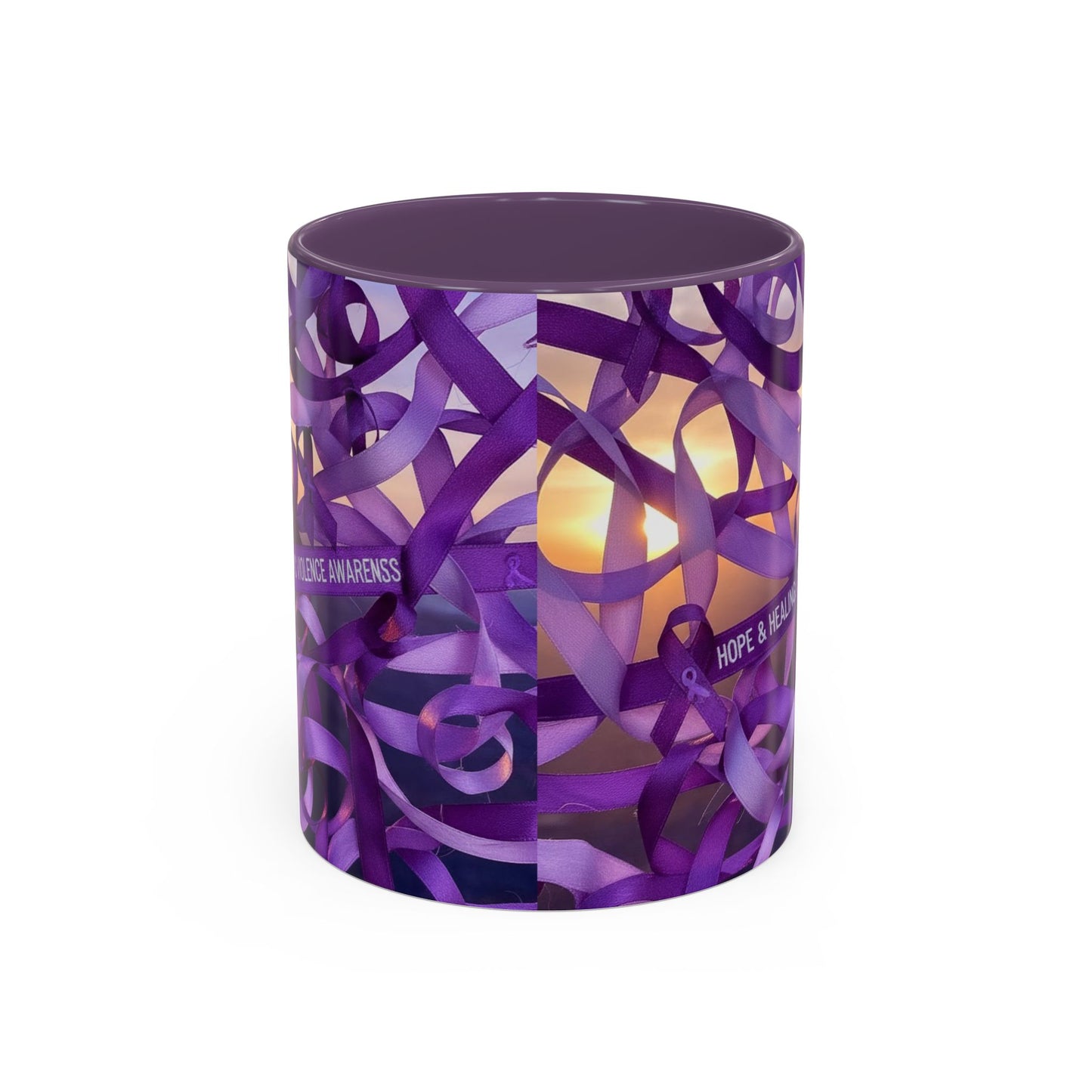 Domestic Violence Awareness Purple Ribbon Accent Coffee Mug — Hope & Healing (11/15oz)