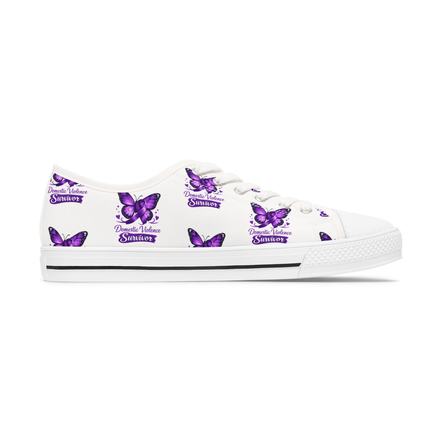 Domestic Violence Survivor Purple Butterfly Print Low Top Sneakers