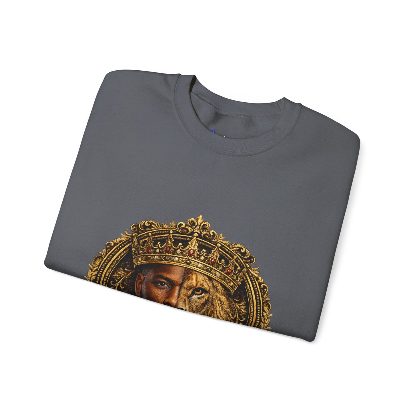 King of All Kings Crewneck Sweatshirt — Crowned Lion & Portrait Graphic