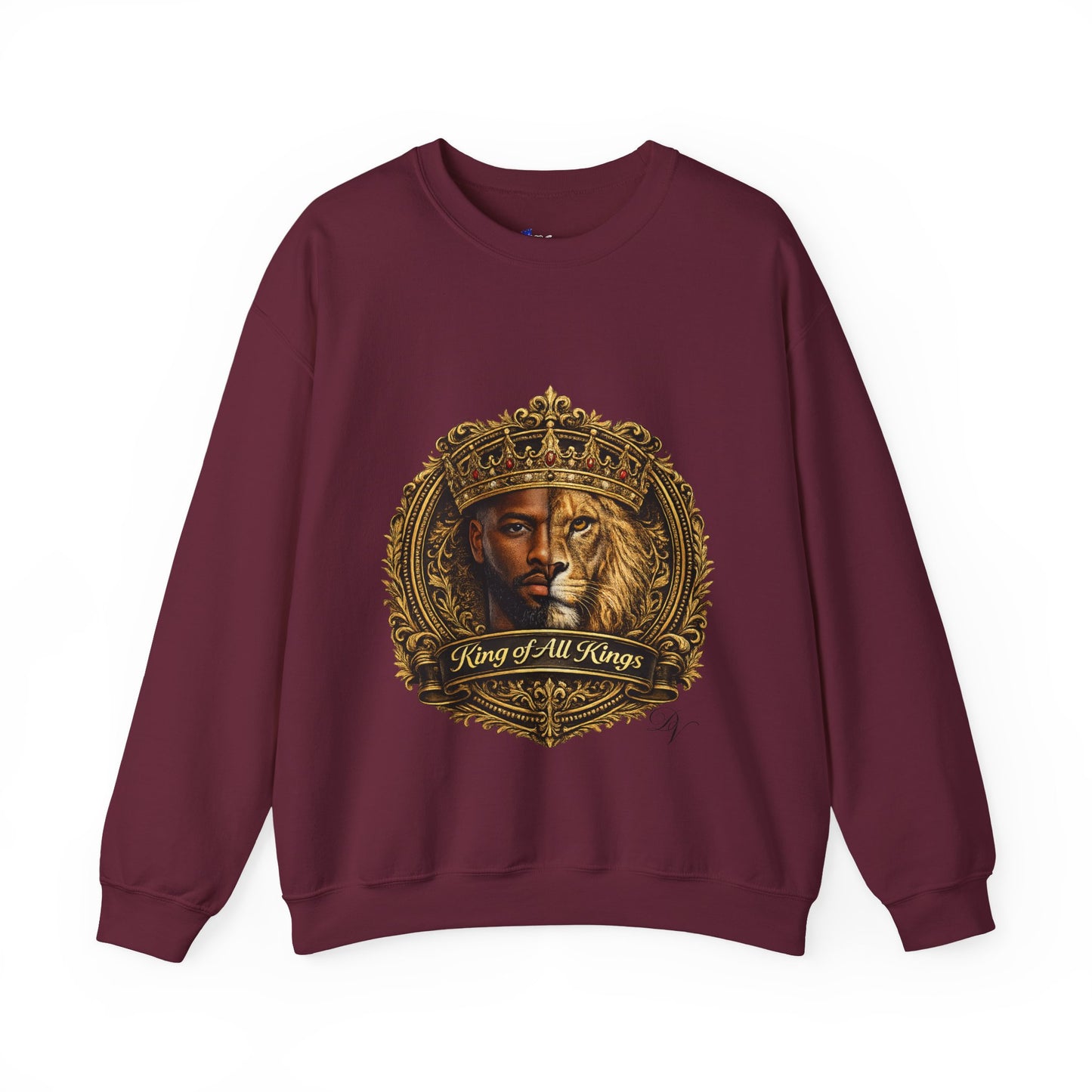 King of All Kings Crewneck Sweatshirt — Crowned Lion & Portrait Graphic