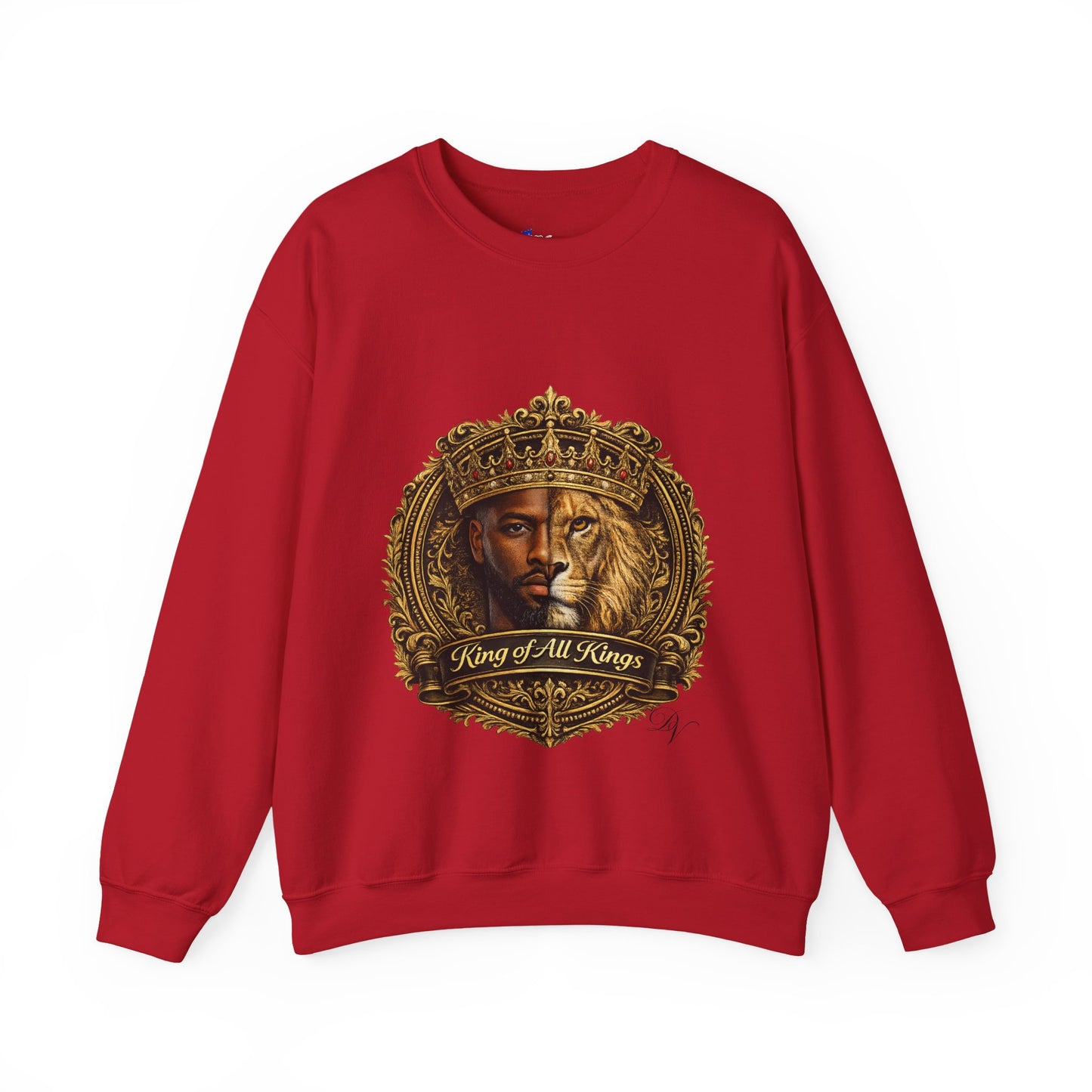King of All Kings Crewneck Sweatshirt — Crowned Lion & Portrait Graphic