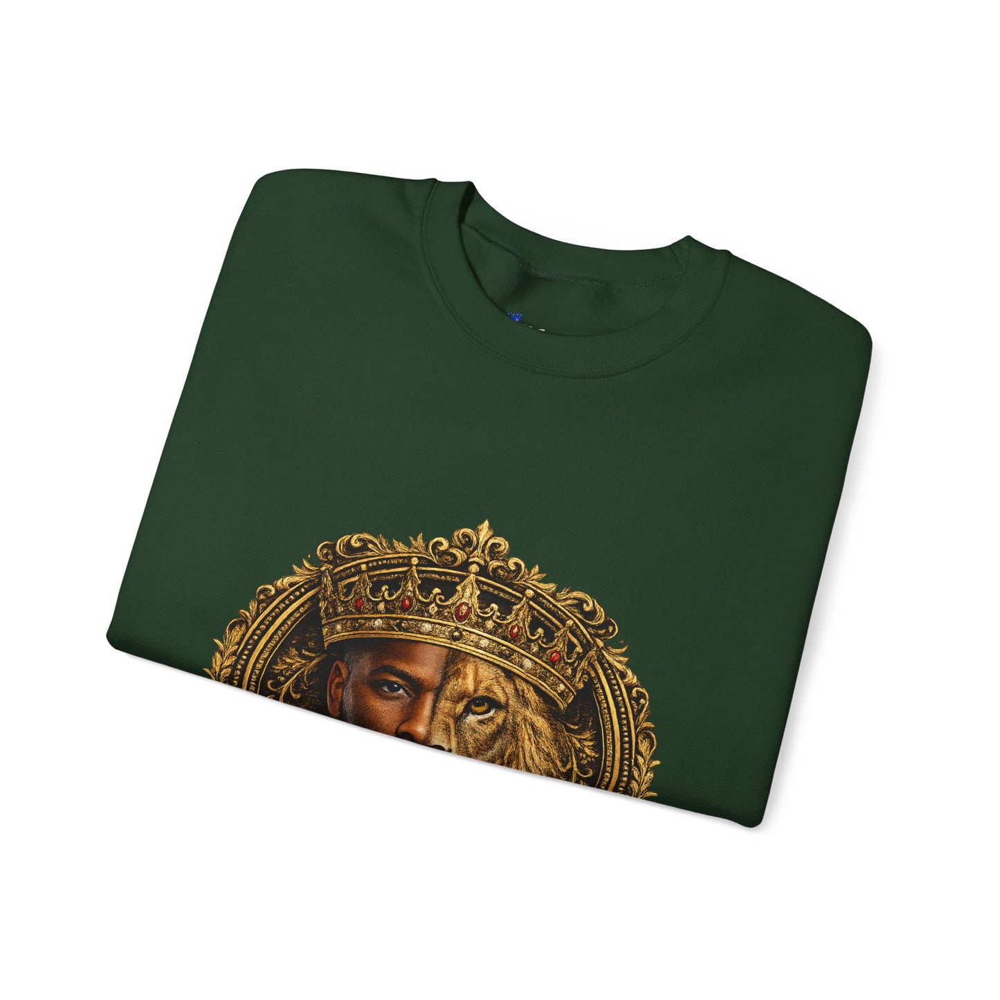 King of All Kings Crewneck Sweatshirt — Crowned Lion & Portrait Graphic