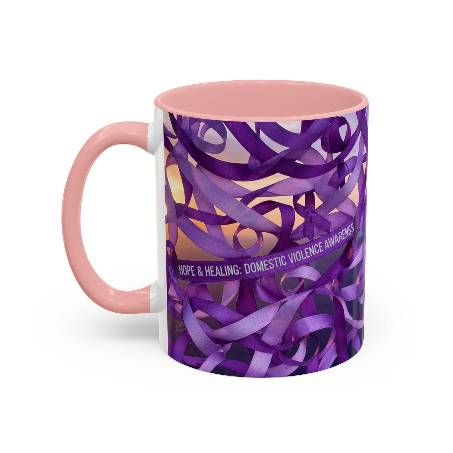 Domestic Violence Awareness Purple Ribbon Accent Coffee Mug — Hope & Healing (11/15oz)