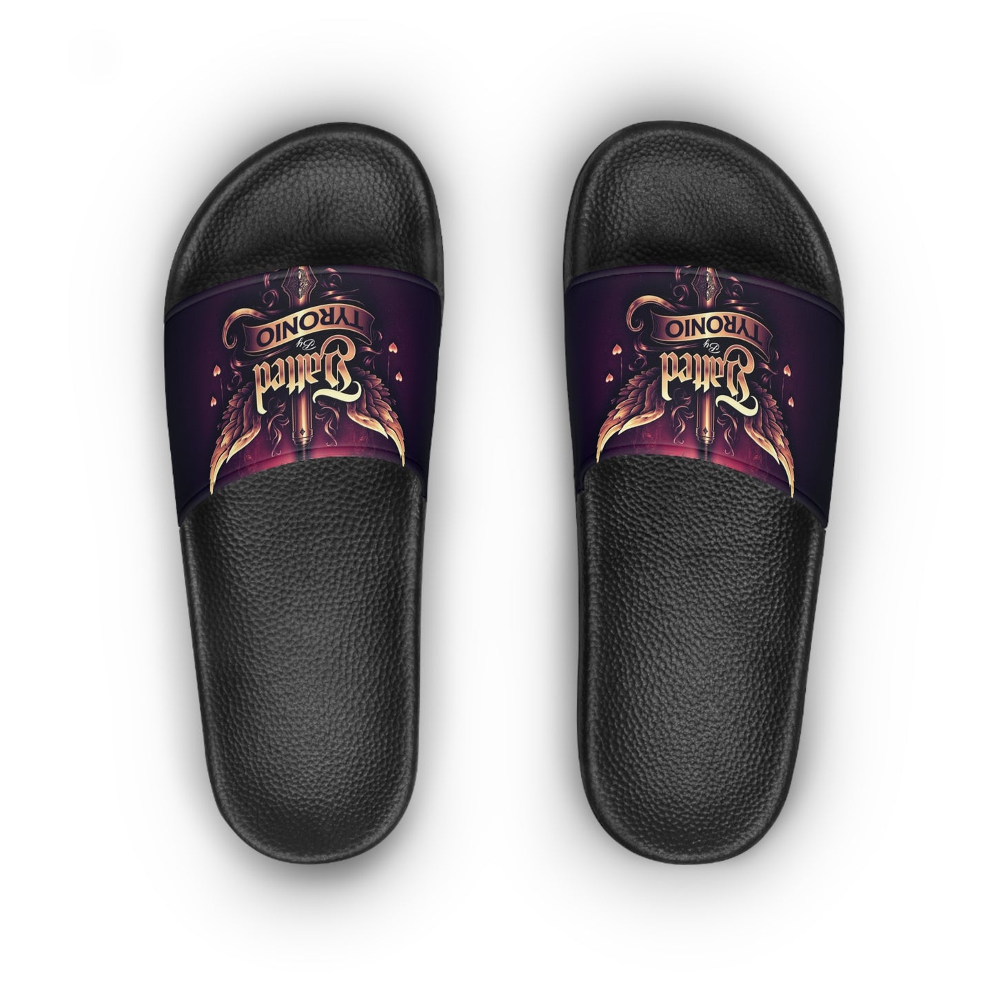 Tatted By Tyronio Womens Stay Strong Winged Heart Comfort Slides