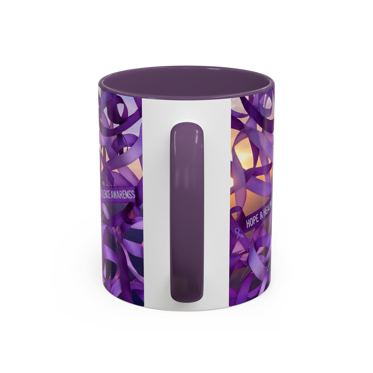 Domestic Violence Awareness Purple Ribbon Accent Coffee Mug — Hope & Healing (11/15oz)