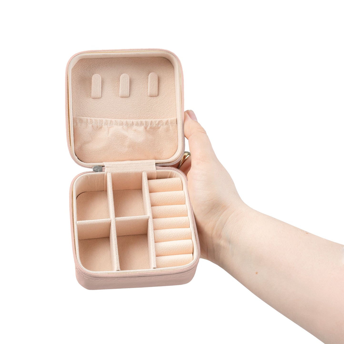 Compact Pink Jewelry Travel Case – Portable Ring & Earring Organizer