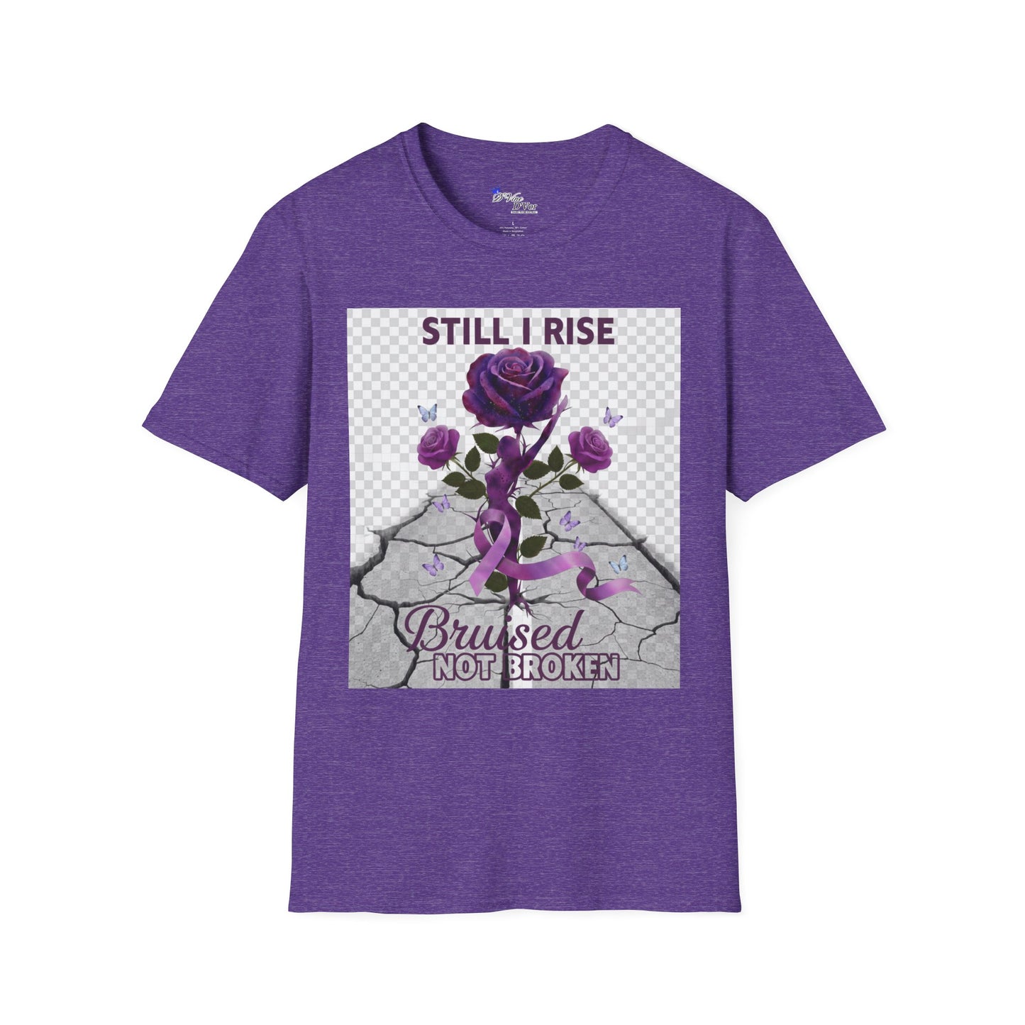 Still I Rise Purple Ribbon Bruised Not Broken Domestic Violence Awareness Tee