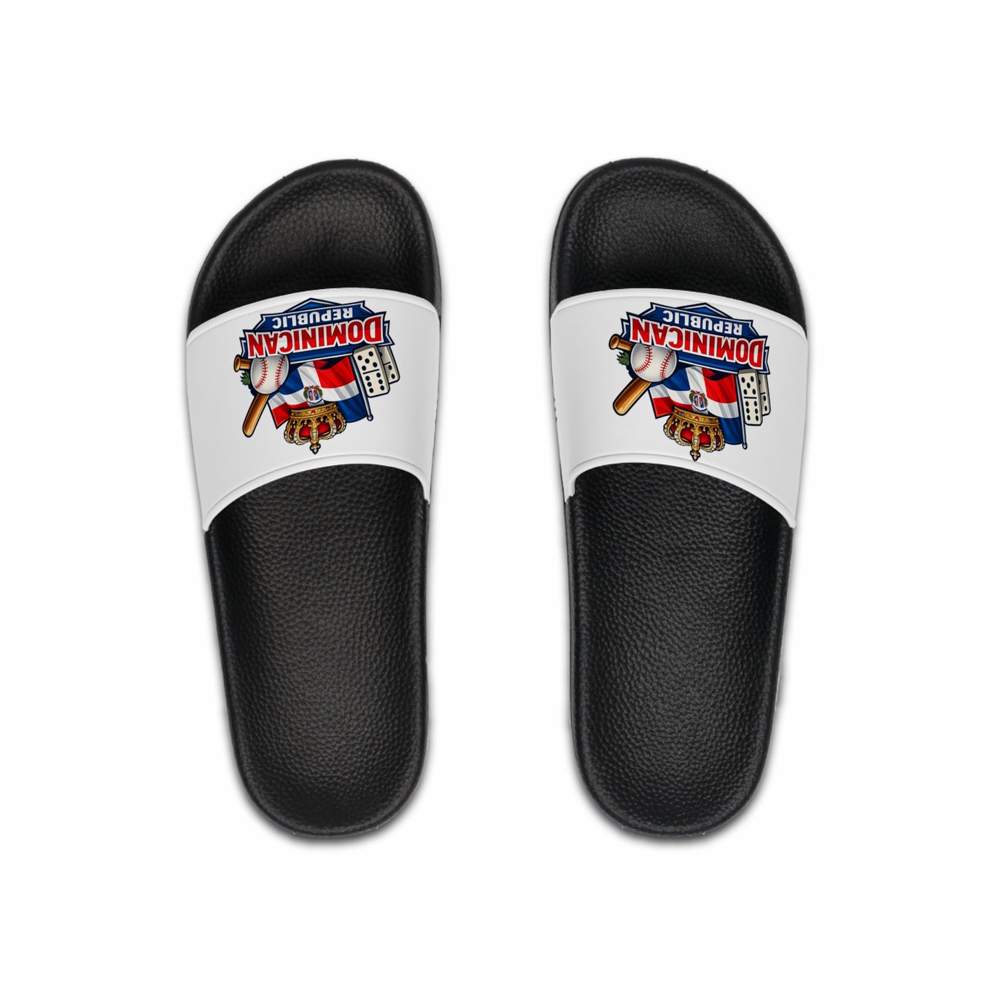 Dominican Republic Flag & Landmark Slide Sandals — Men's Tropical Vacation Pool Slides