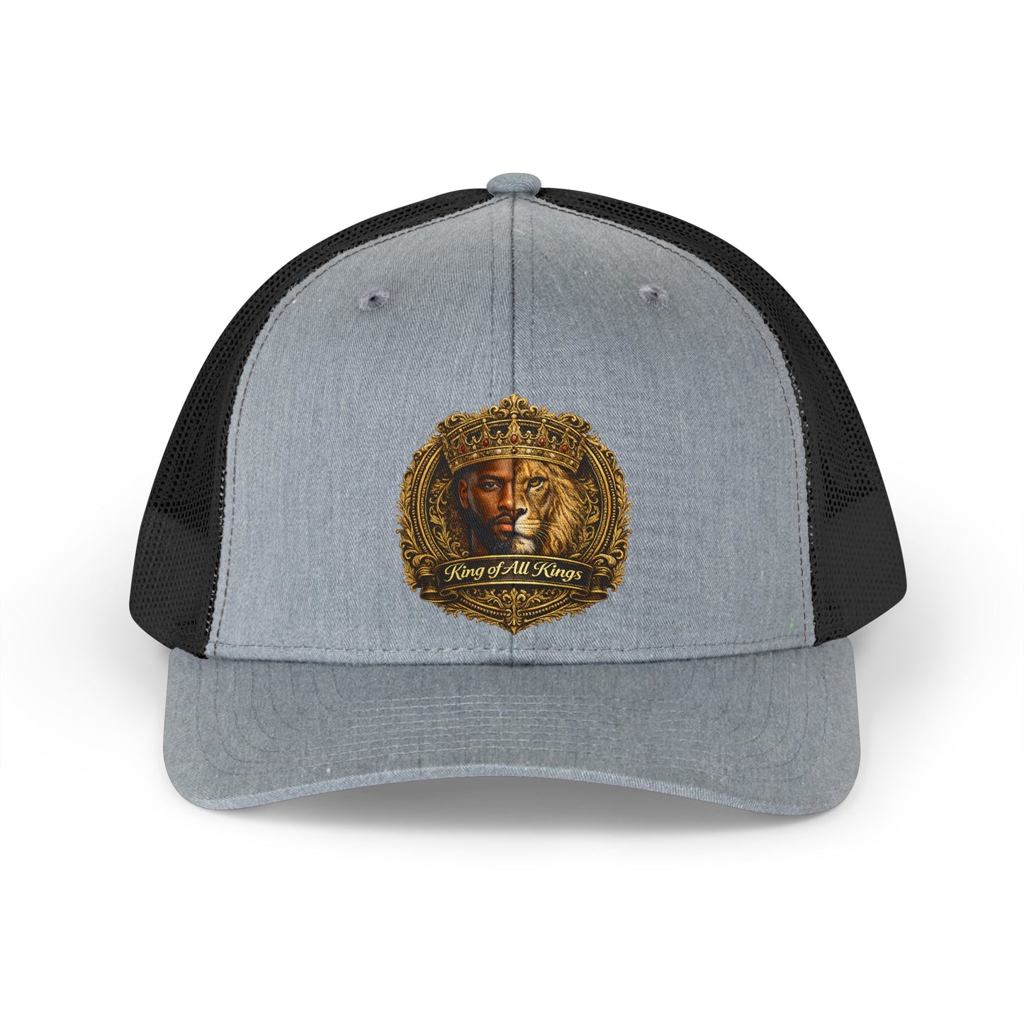 Retro Lion Emblem Trucker Hat — Vintage Golden Crest Mesh Cap