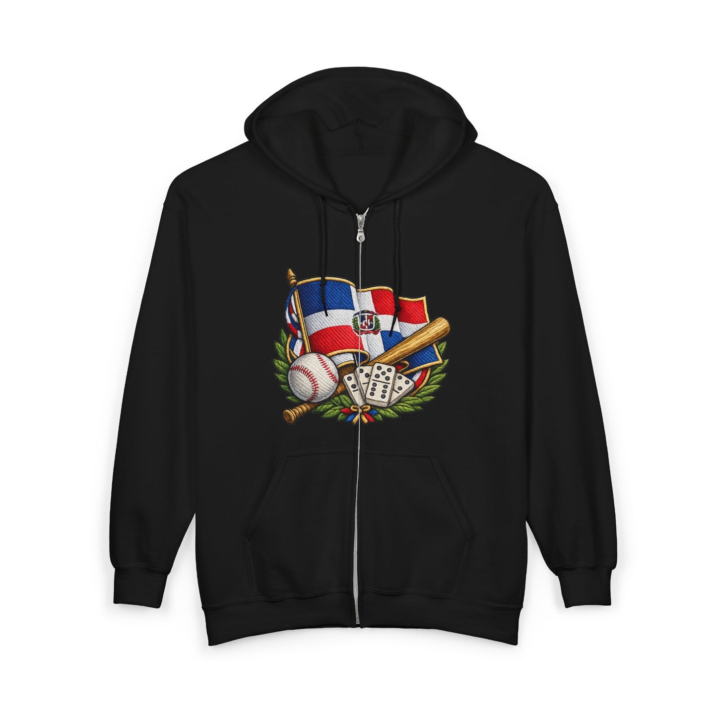 Full Zip Hoodie Dominican Pride Baseball Design