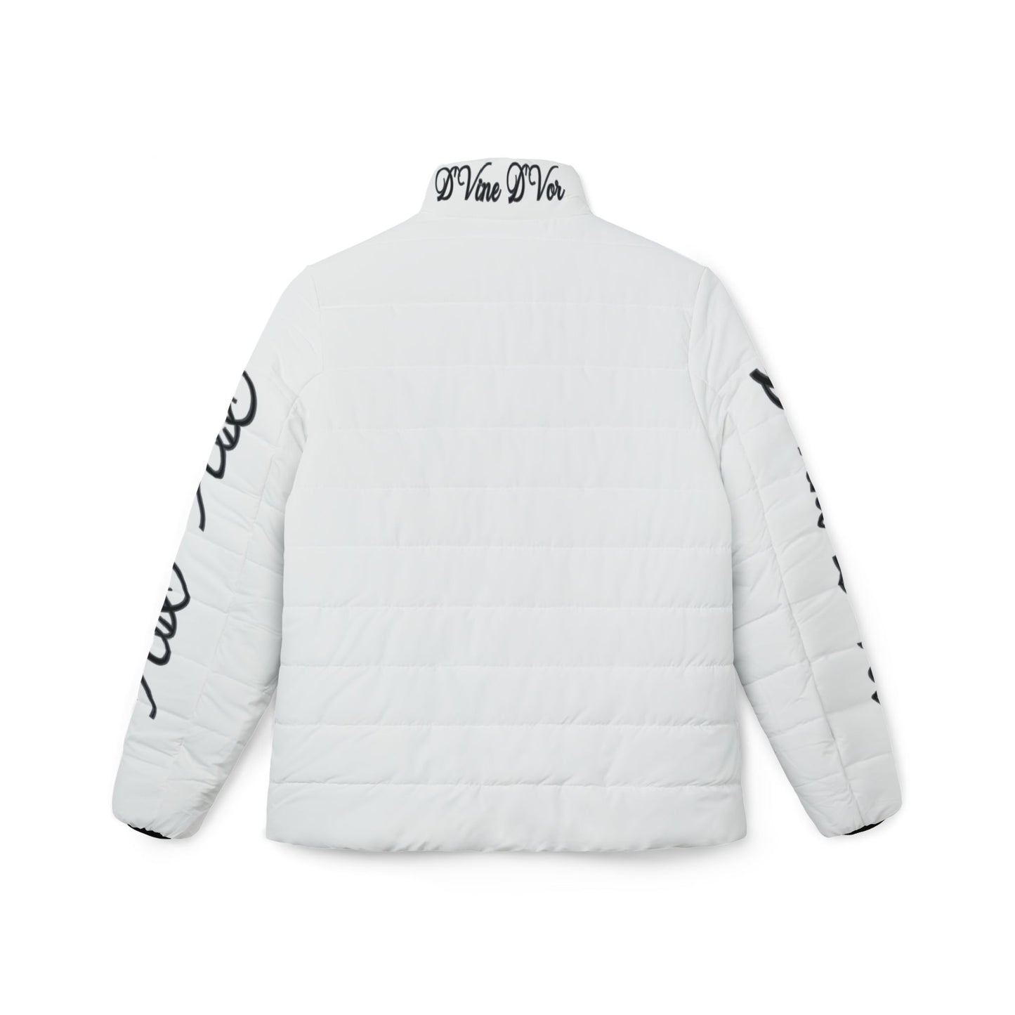 DVine DVor Womens White Quilted Puffer with Script Sleeve & Collar