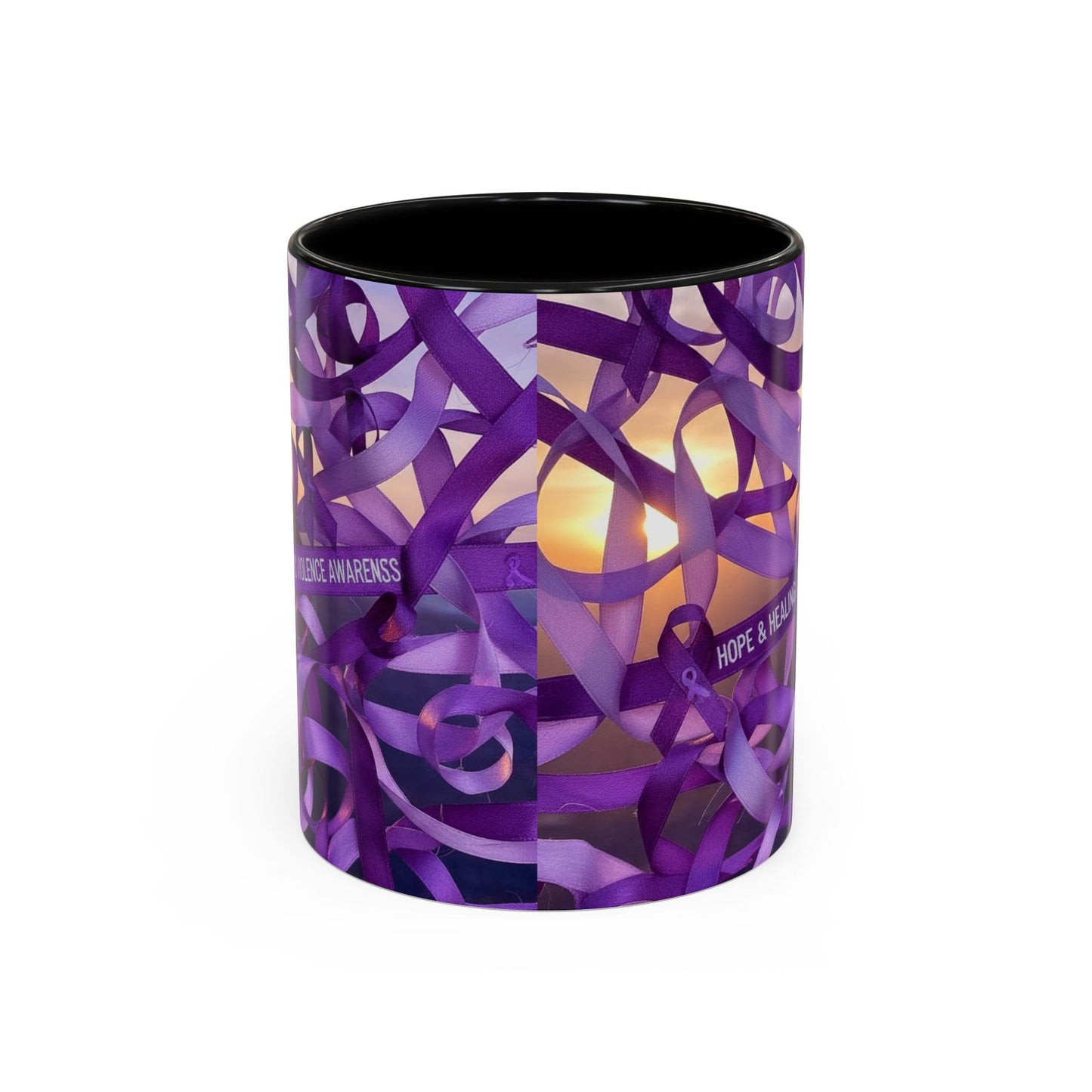 Domestic Violence Awareness Purple Ribbon Accent Coffee Mug — Hope & Healing (11/15oz)