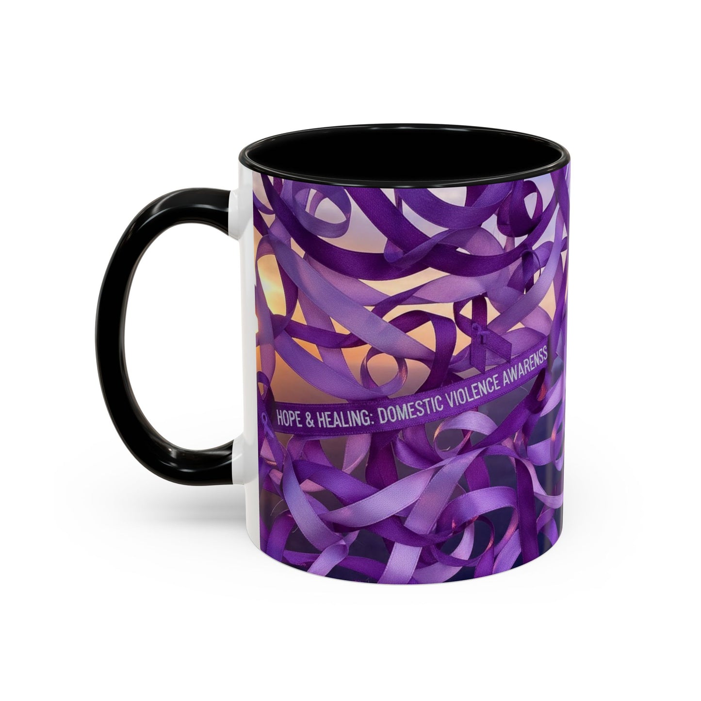 Domestic Violence Awareness Purple Ribbon Accent Coffee Mug — Hope & Healing (11/15oz)