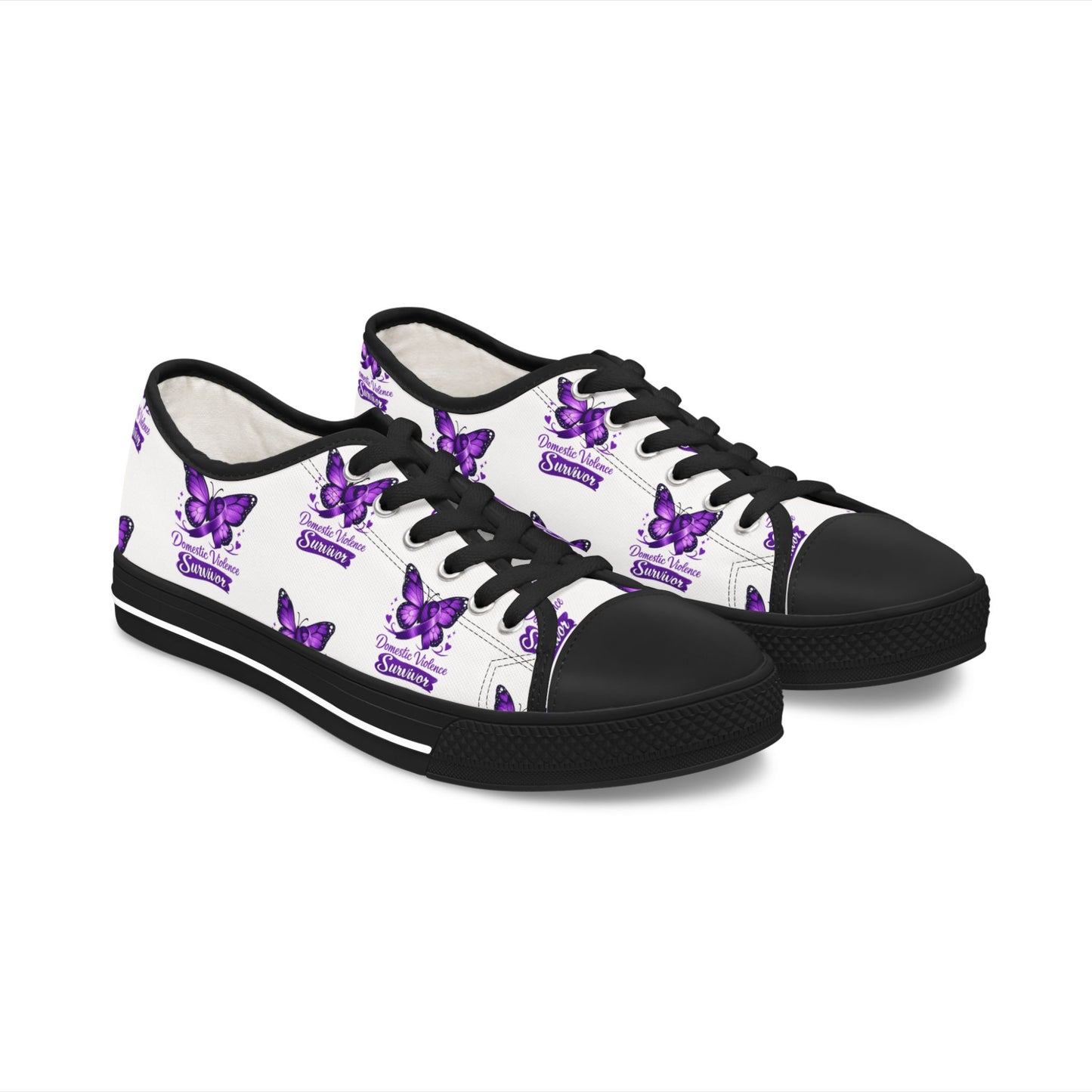 Domestic Violence Survivor Purple Butterfly Print Low Top Sneakers