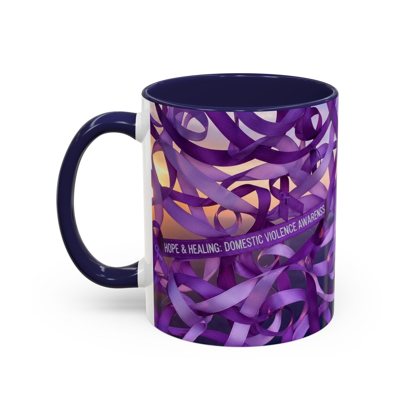 Domestic Violence Awareness Purple Ribbon Accent Coffee Mug — Hope & Healing (11/15oz)