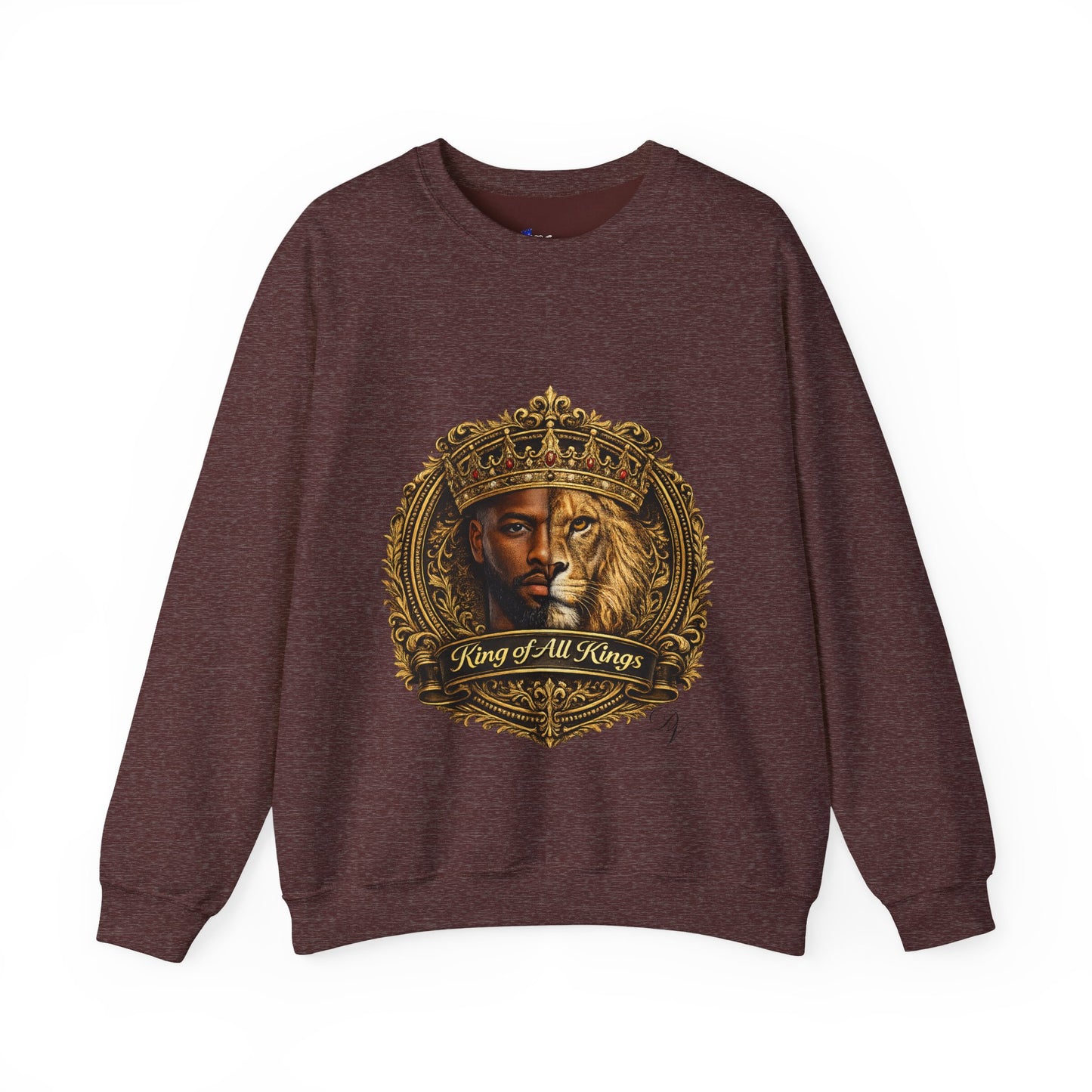 King of All Kings Crewneck Sweatshirt — Crowned Lion & Portrait Graphic