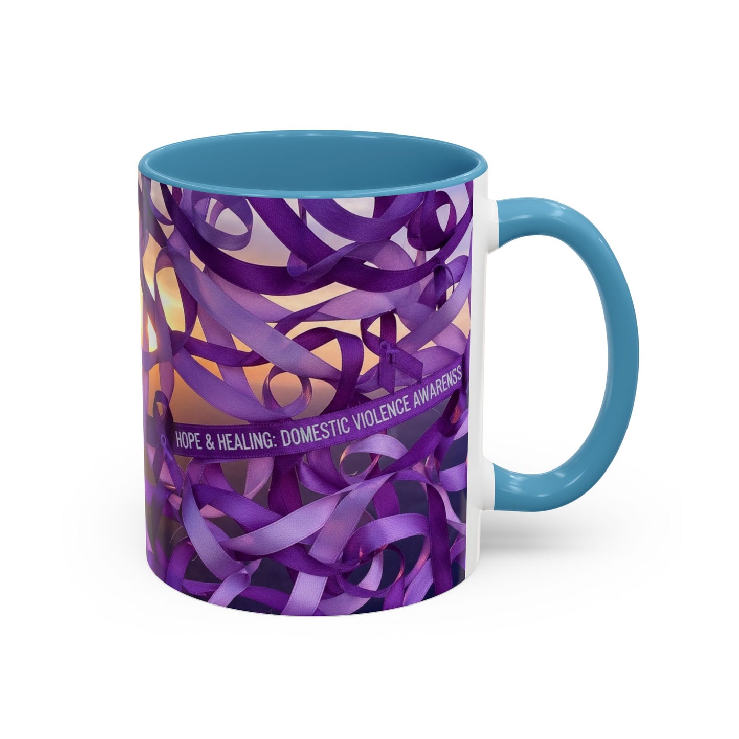 Domestic Violence Awareness Purple Ribbon Accent Coffee Mug — Hope & Healing (11/15oz)