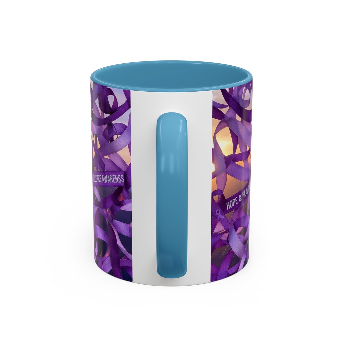 Domestic Violence Awareness Purple Ribbon Accent Coffee Mug — Hope & Healing (11/15oz)