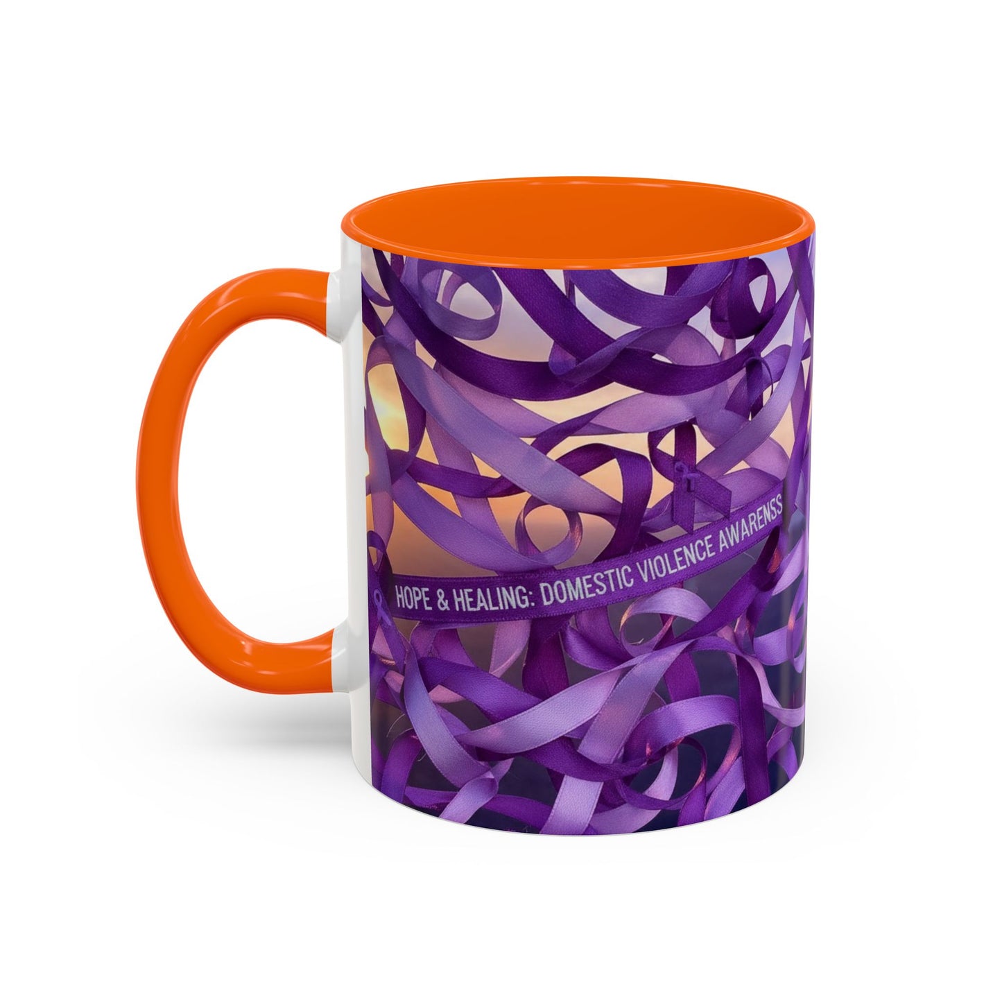 Domestic Violence Awareness Purple Ribbon Accent Coffee Mug — Hope & Healing (11/15oz)