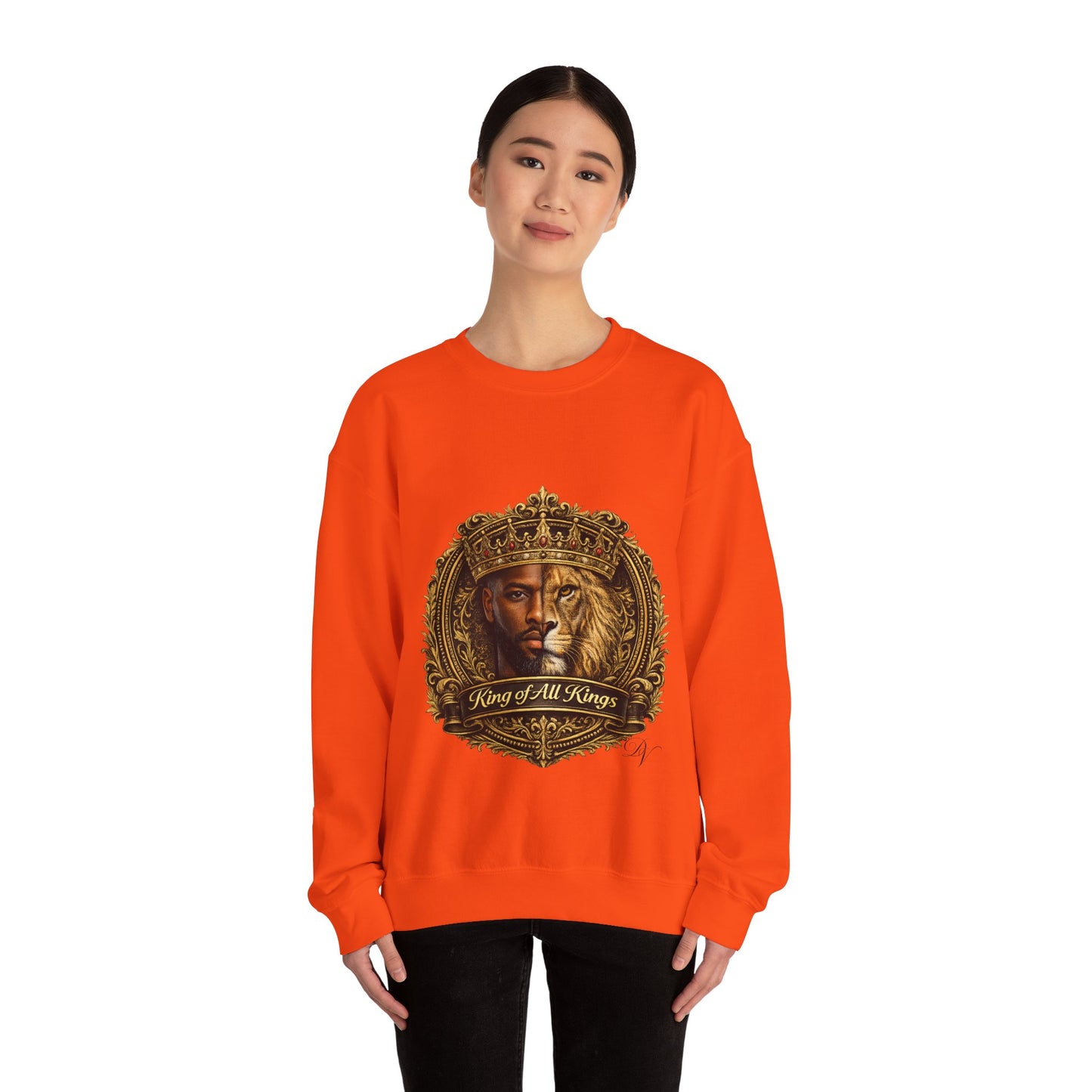 King of All Kings Crewneck Sweatshirt — Crowned Lion & Portrait Graphic