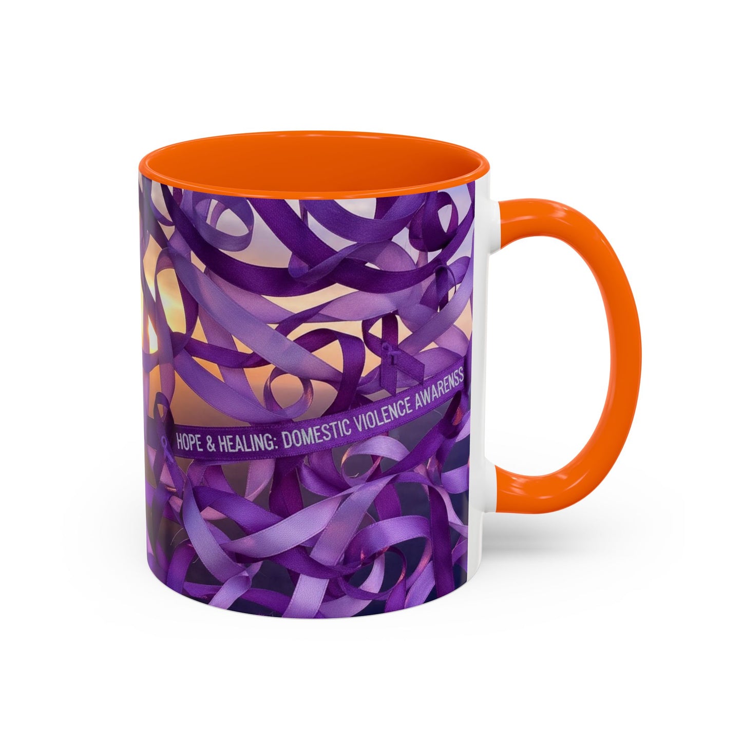 Domestic Violence Awareness Purple Ribbon Accent Coffee Mug — Hope & Healing (11/15oz)