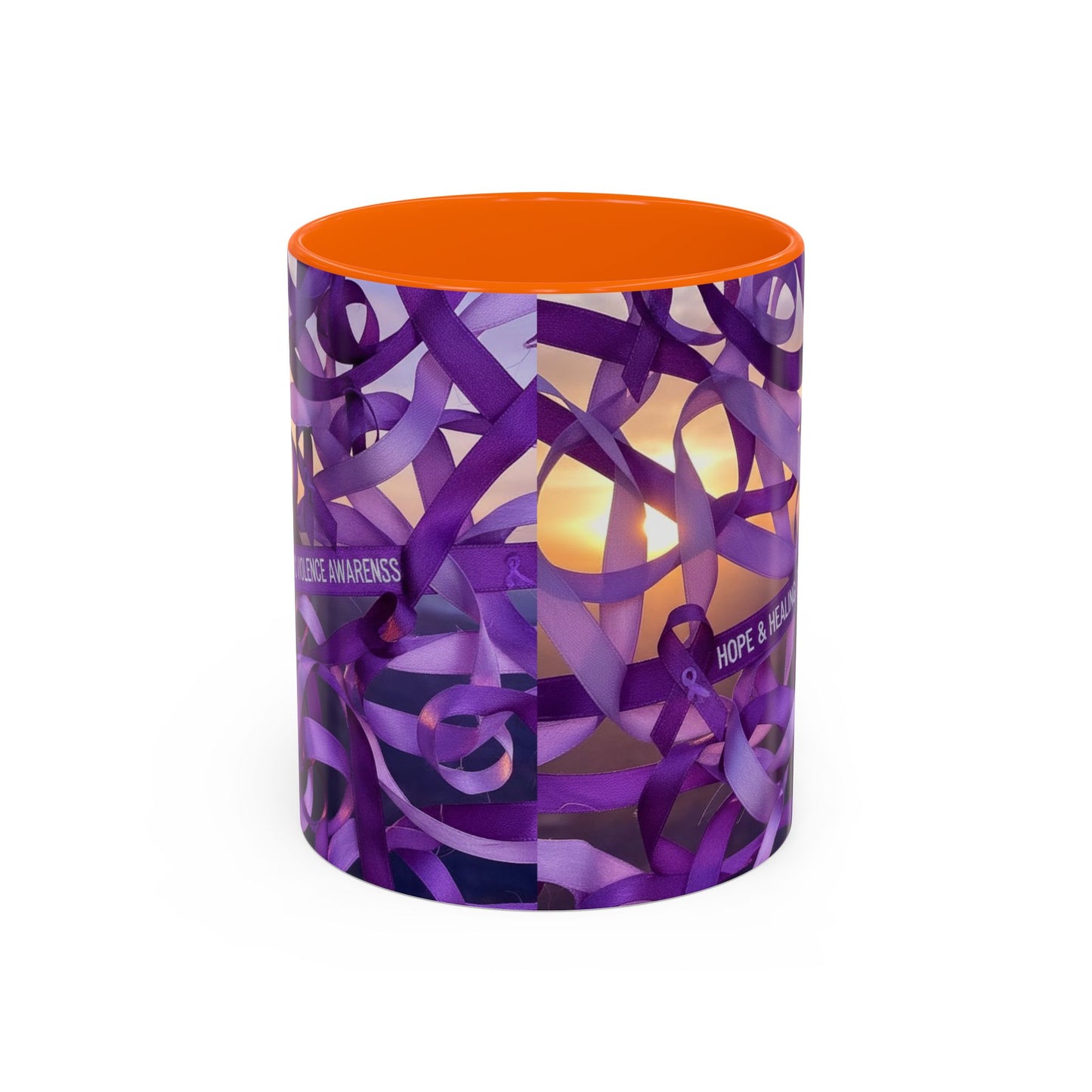 Domestic Violence Awareness Purple Ribbon Accent Coffee Mug — Hope & Healing (11/15oz)