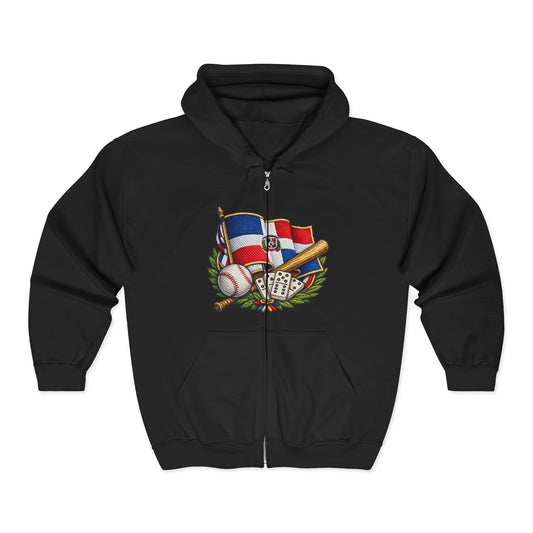 Full Zip Hoodie Dominican Pride Baseball Design