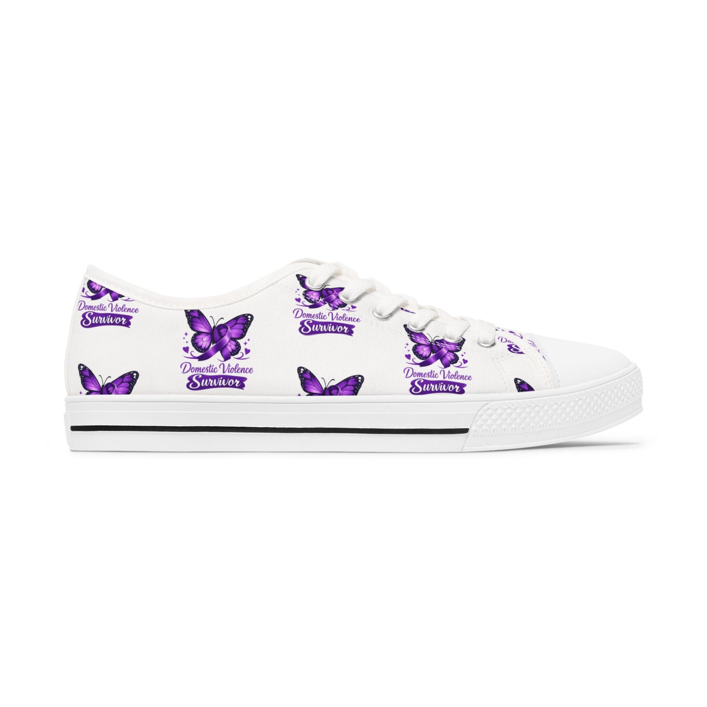 Domestic Violence Survivor Purple Butterfly Print Low Top Sneakers