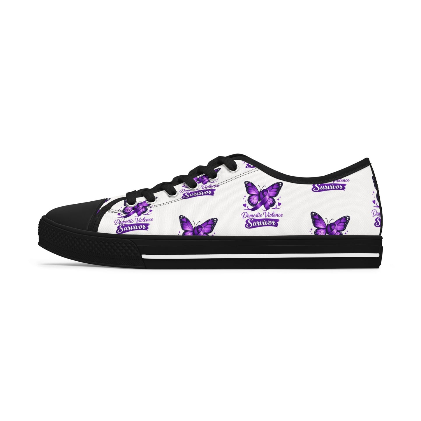 Domestic Violence Survivor Purple Butterfly Print Low Top Sneakers