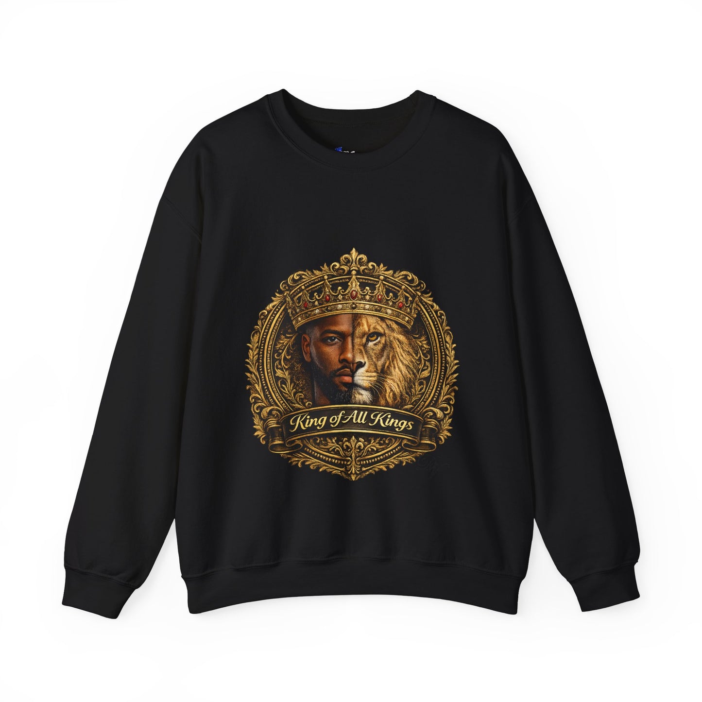 King of All Kings Crewneck Sweatshirt — Crowned Lion & Portrait Graphic
