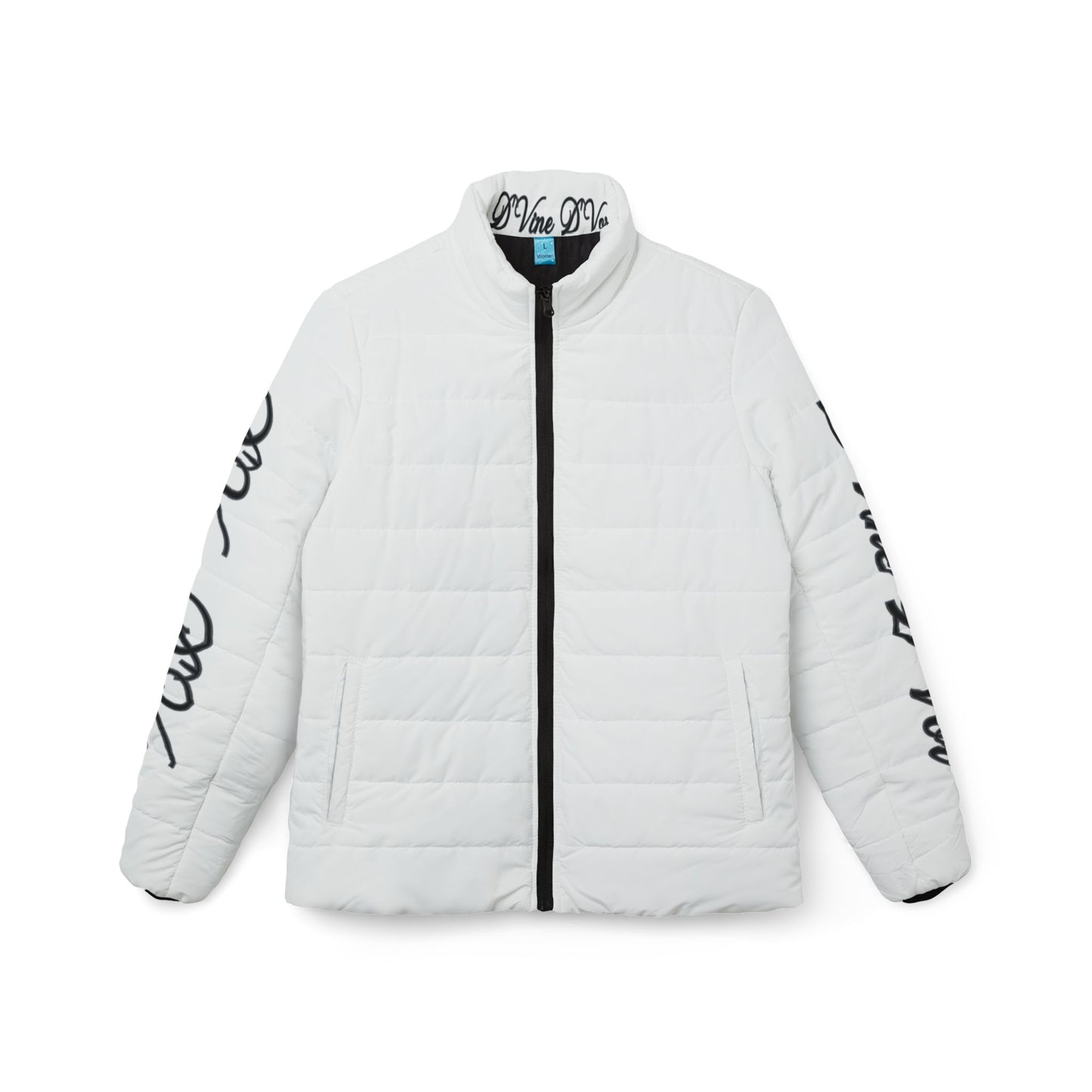 DVine DVor Womens White Quilted Puffer with Script Sleeve & Collar