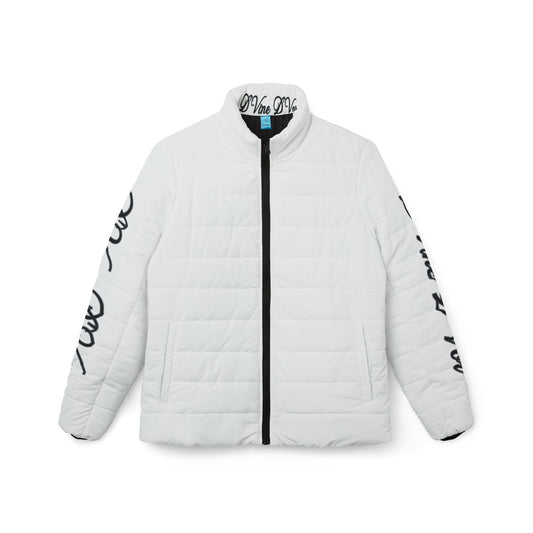 DVine DVor Womens White Quilted Puffer with Script Sleeve & Collar