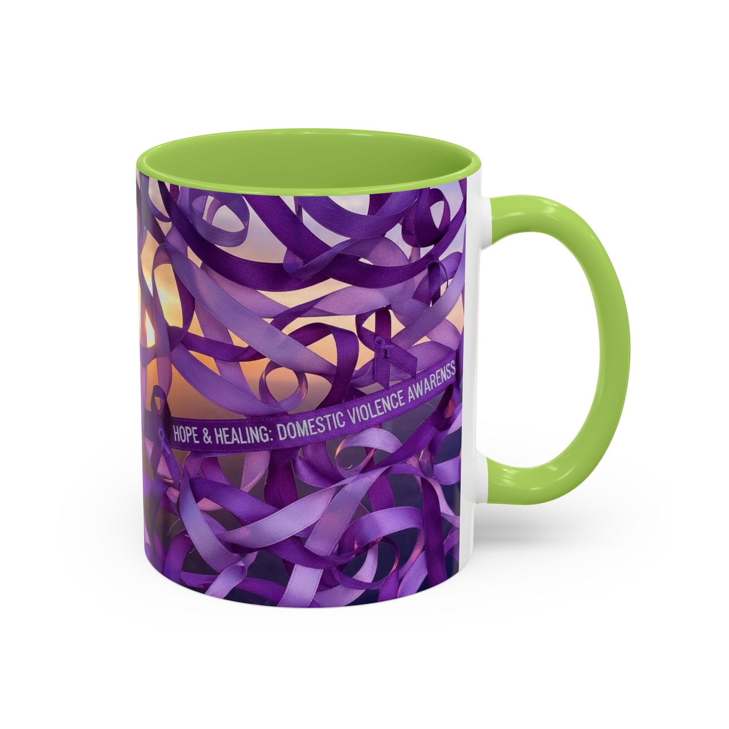 Domestic Violence Awareness Purple Ribbon Accent Coffee Mug — Hope & Healing (11/15oz)