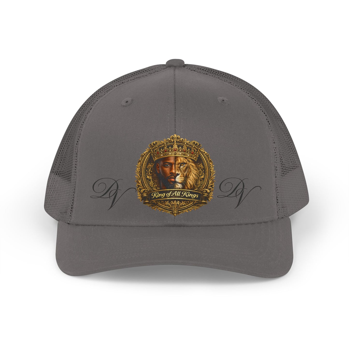 Retro Lion Emblem Trucker Hat — Vintage Golden Crest Mesh Cap