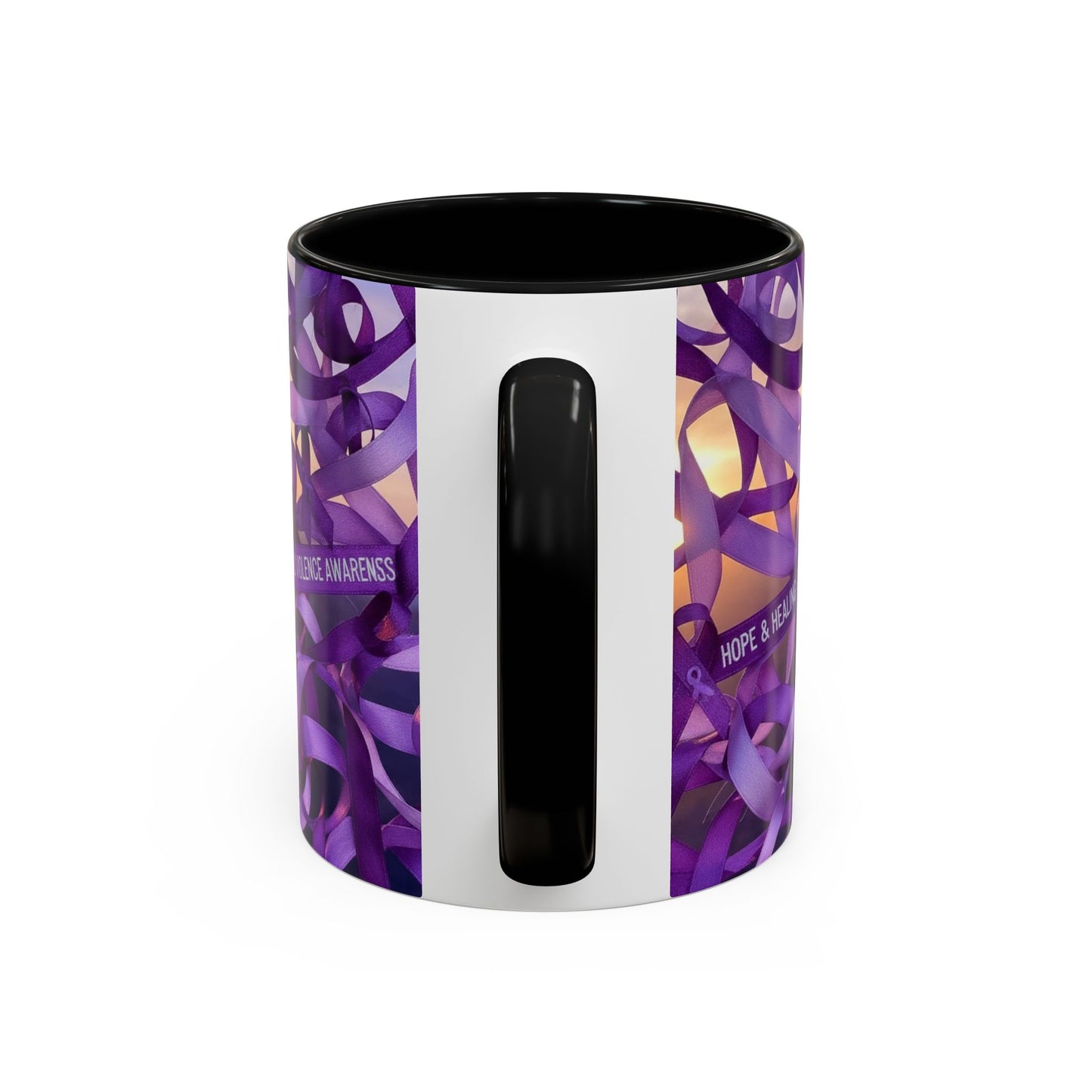 Domestic Violence Awareness Purple Ribbon Accent Coffee Mug — Hope & Healing (11/15oz)