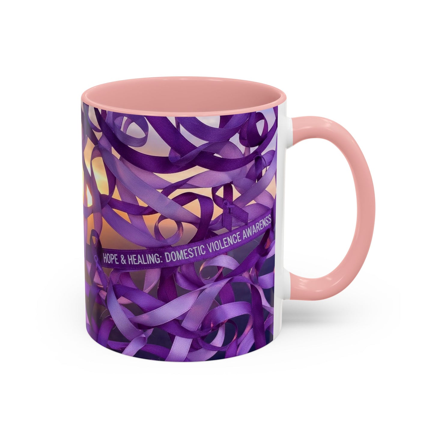 Domestic Violence Awareness Purple Ribbon Accent Coffee Mug — Hope & Healing (11/15oz)