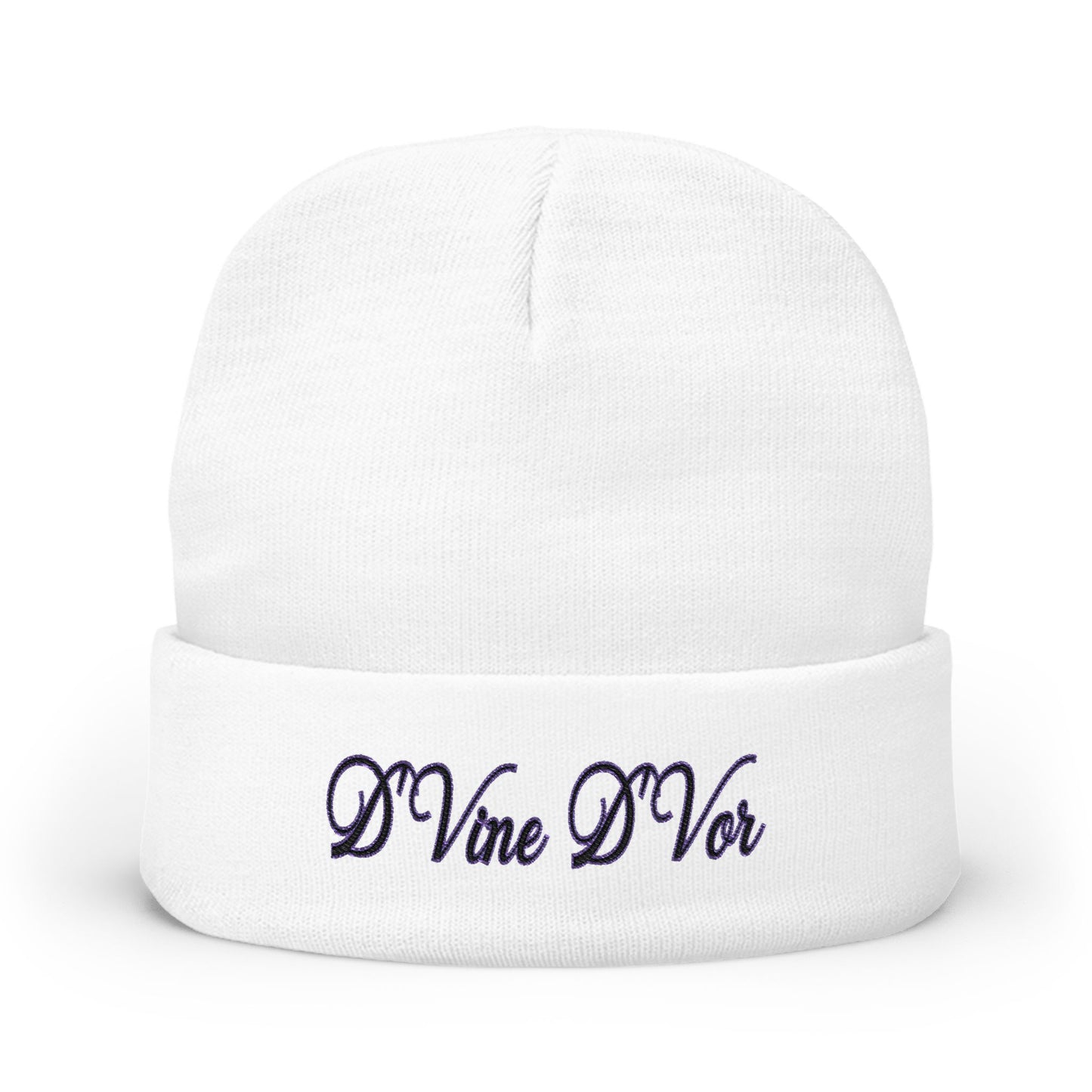 Embroidered Knit Beanie DVine DVor Script Winter Hat